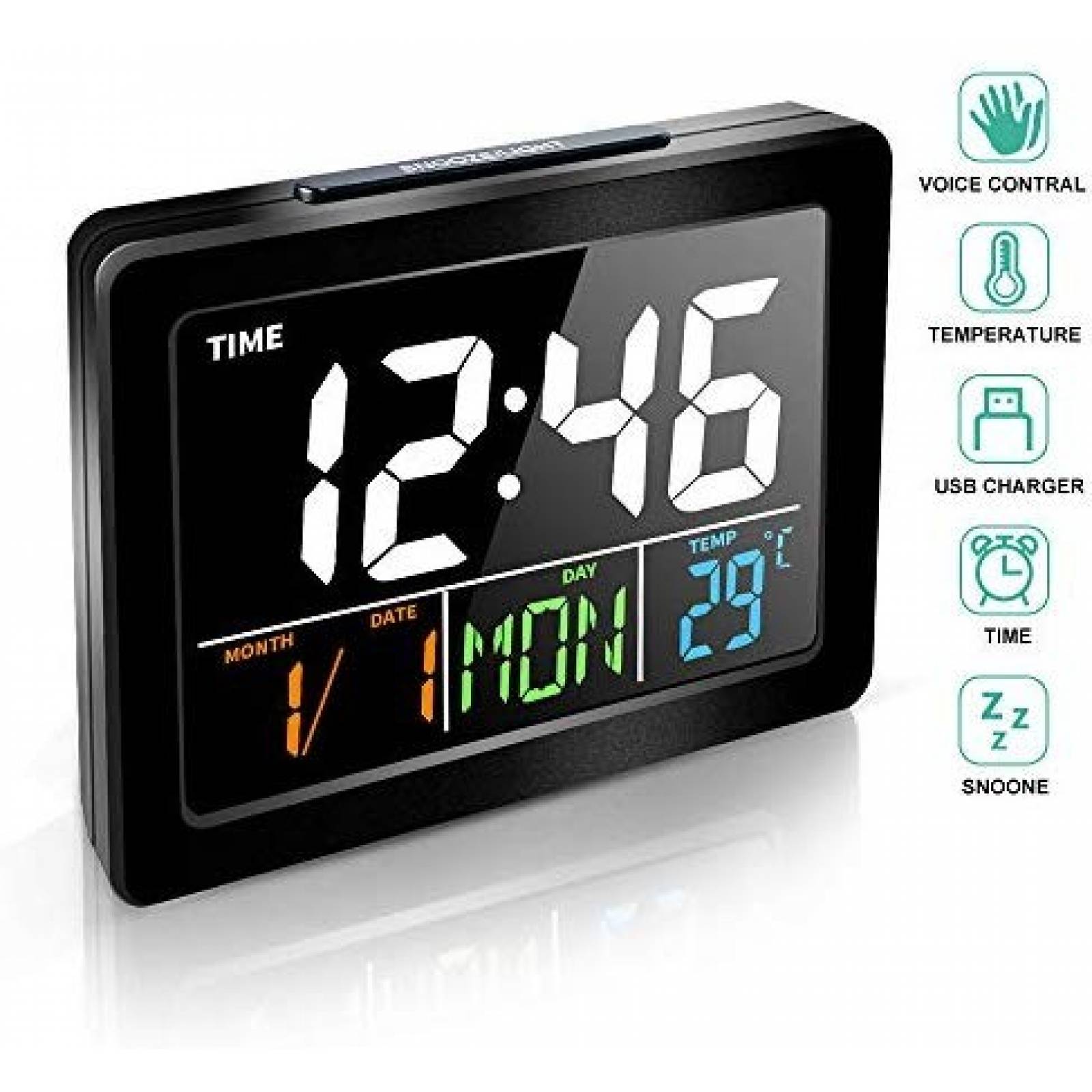 Reloj despertador digital Fuhuim con alarmas y Purto USB