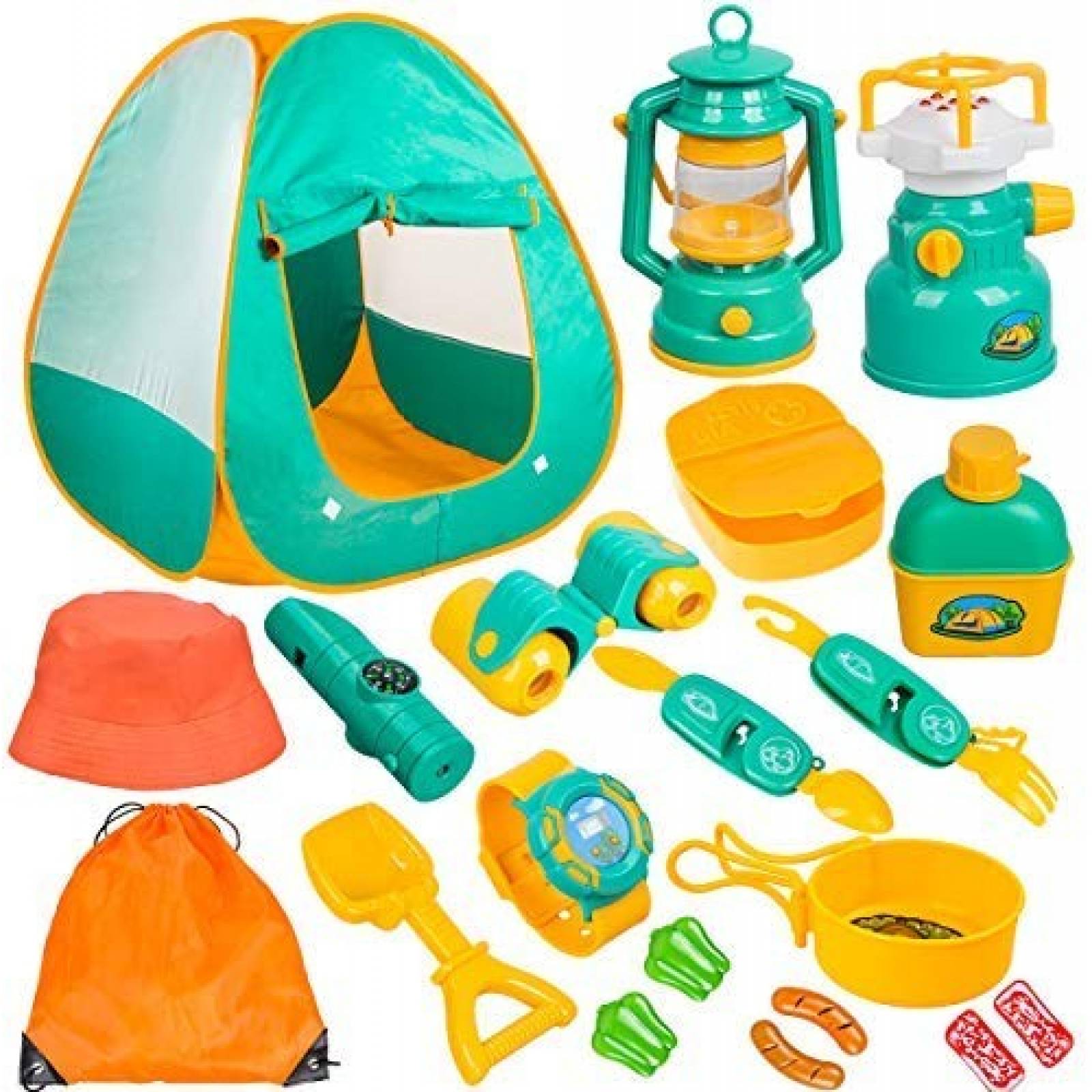 Juego de Camping Meland para Niños 20 Piezas -Verde/Amarillo