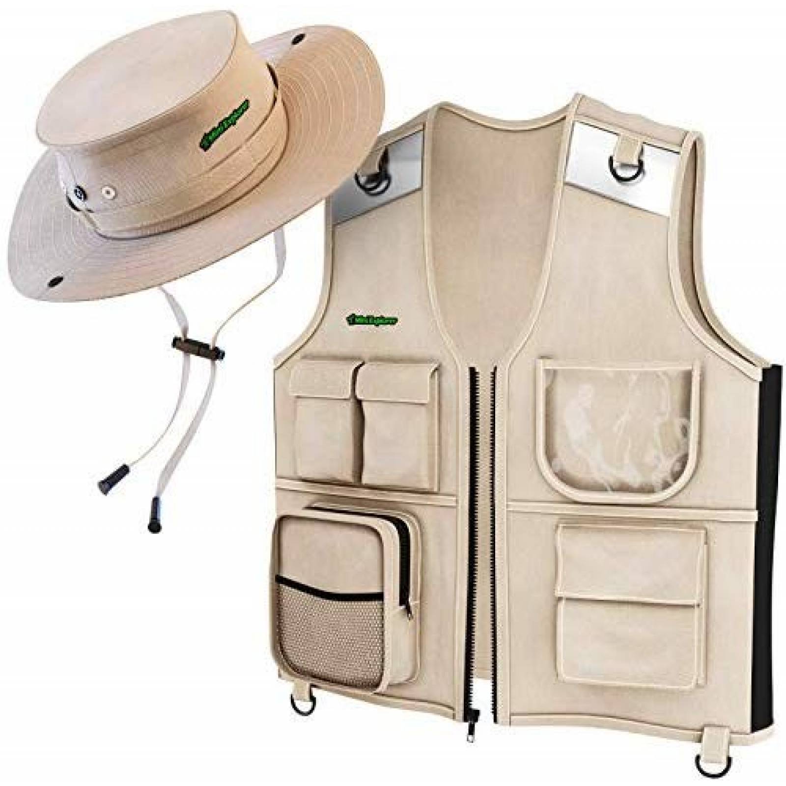 Chaleco y sombrero de explorador Mini Explorer -beige