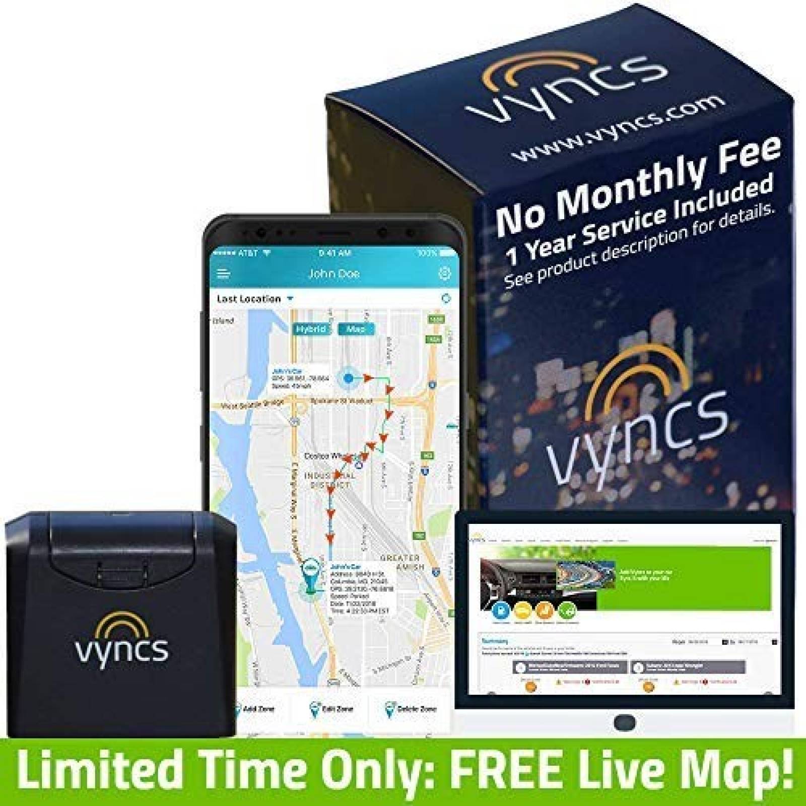 GPS para carro Vyncs en tiempo real 3G 2.56" -Negro