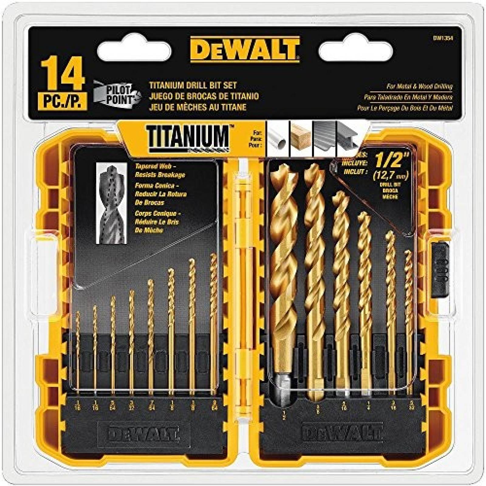 Juego de Brocas DeWalt DW1354 14 Unidades de Titanio