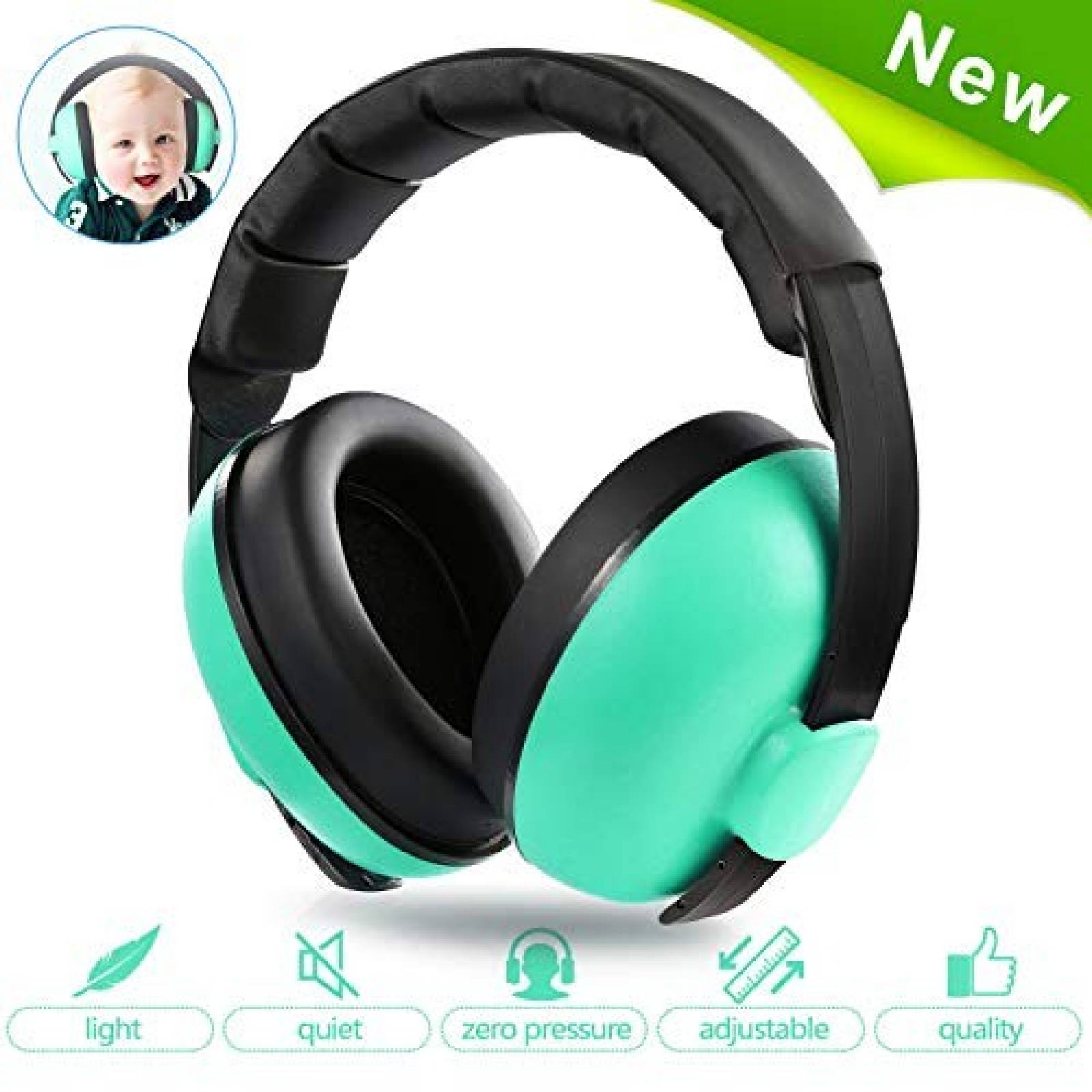 Audífonos Damaiu Protección p/ Oídos Bebé 0-3 -Verde (Mint)
