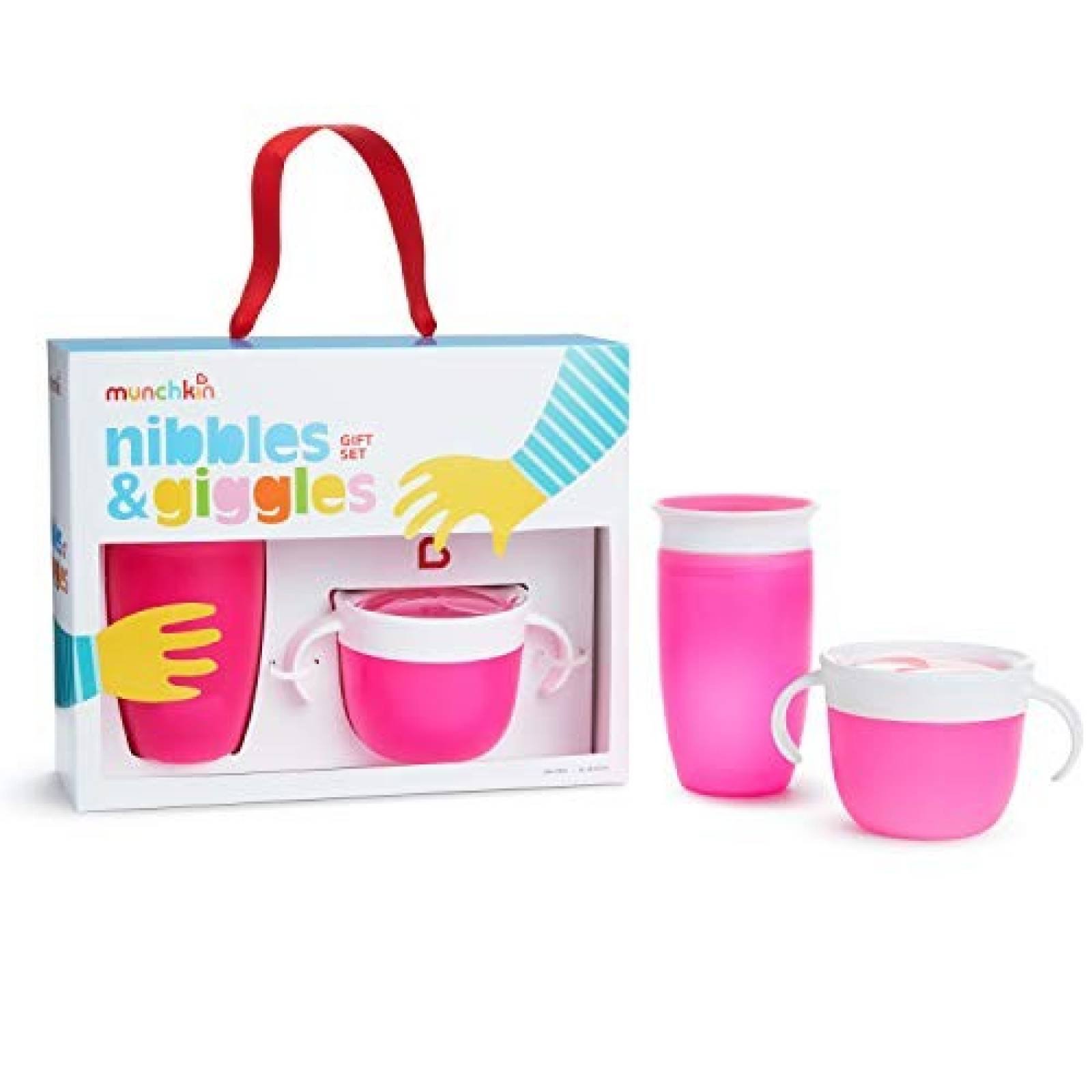 Set de regalo Munchkin Nibbles & Giggles vaso y plato -Rosa