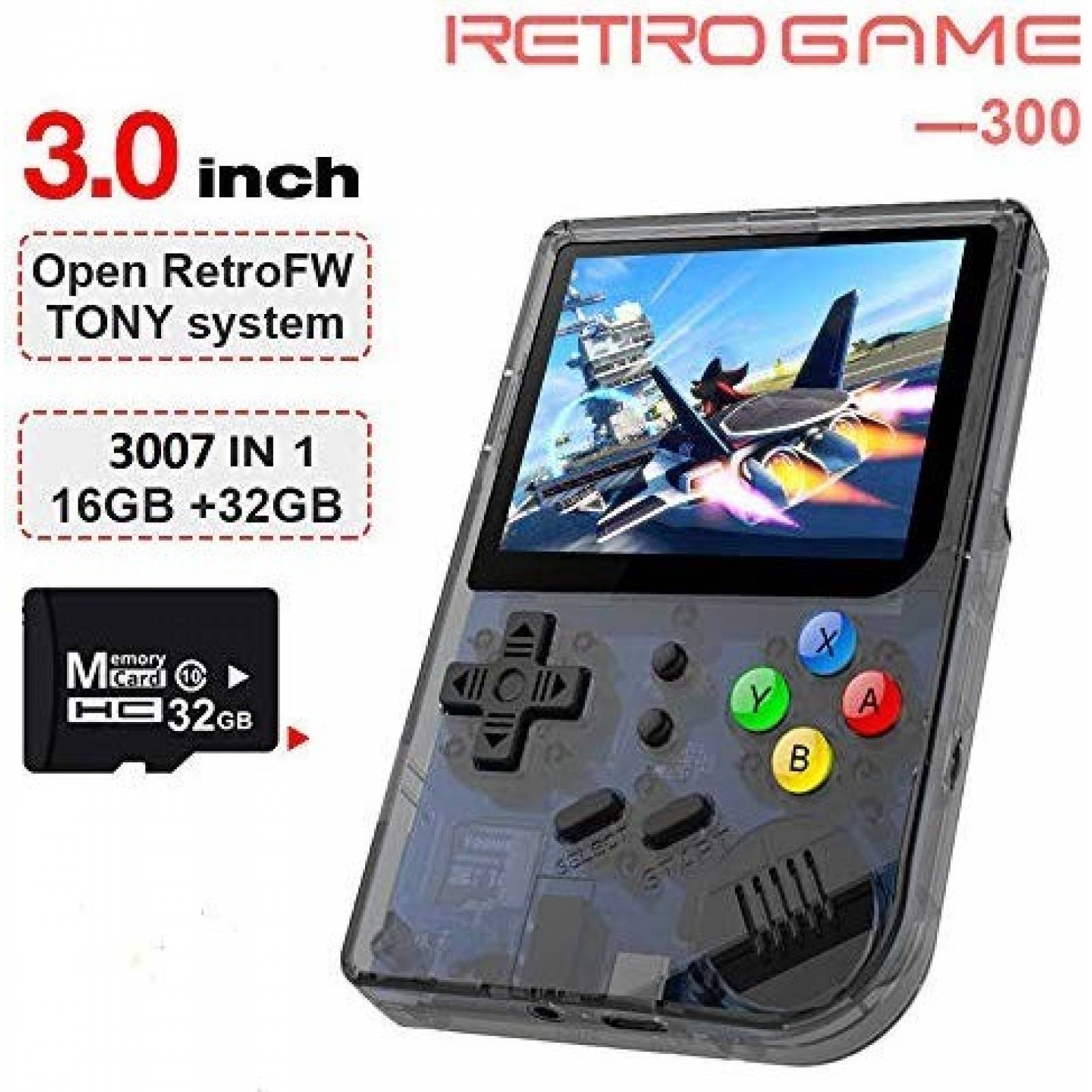 Consola de Videojuegos MJKJ RG300 de Mano -Transparent Black