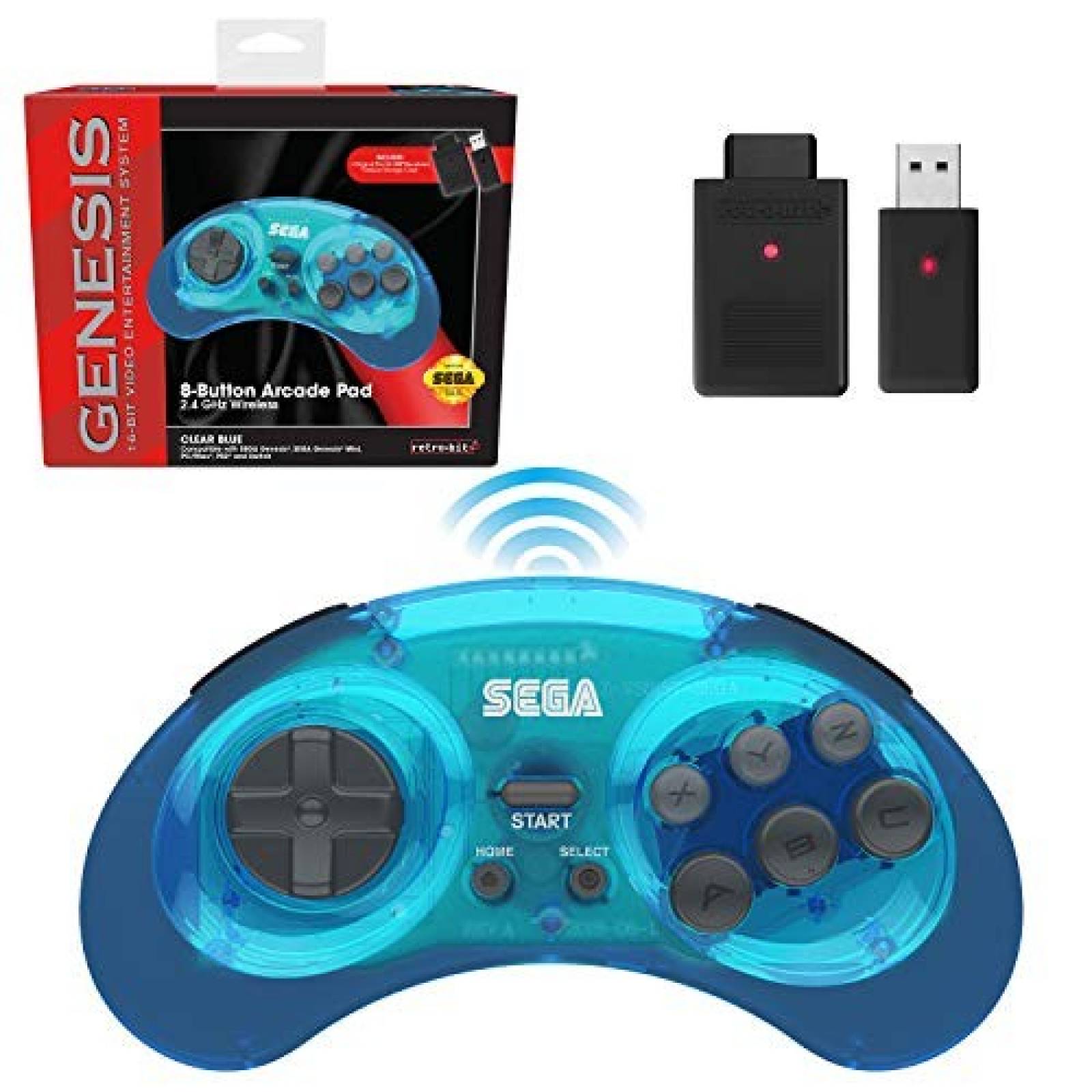 Control Retro-Bit Sega Genesis Gamepad 2.4 GHz -azul