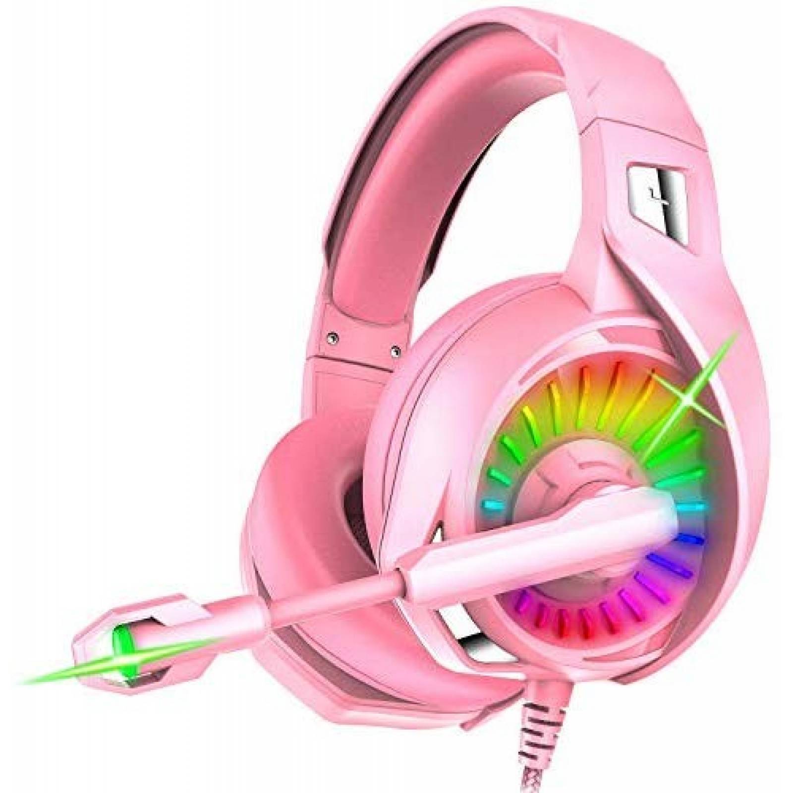 Audífonos Gamer Nivava K7 con Micrófono Luz LED -Rosa