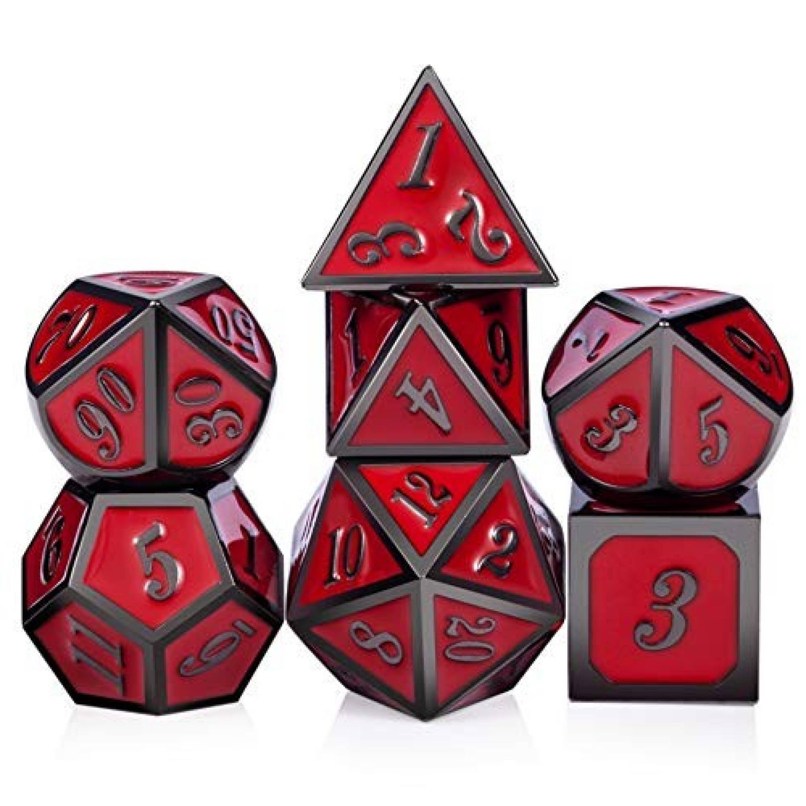 Juego de dados DND de metal 7 unidades -Rojo