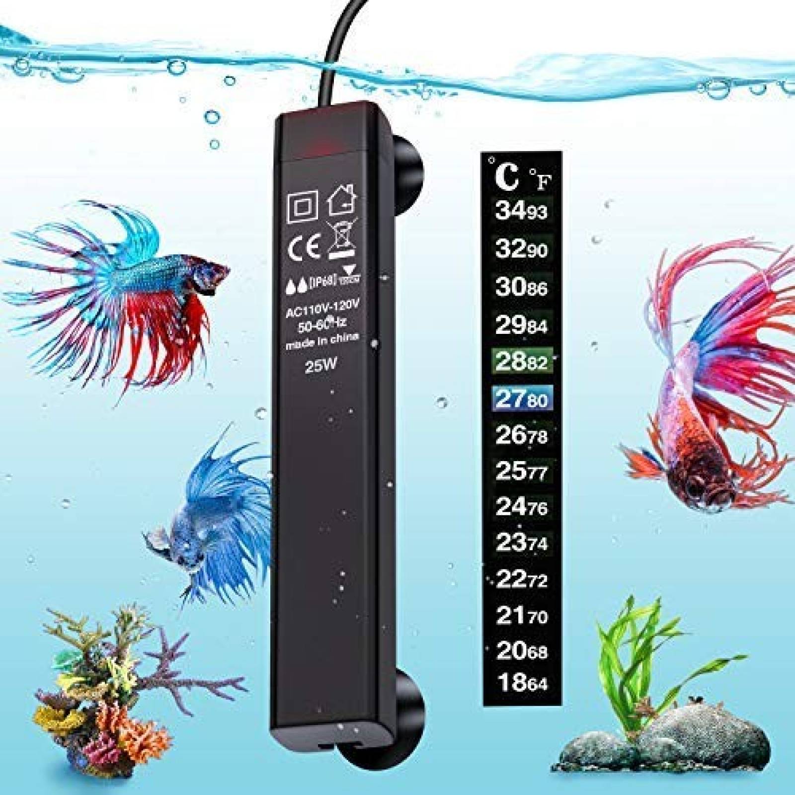 Calentador de Acuario VIBIRIT p/ Peces Betta 25W Inteligente