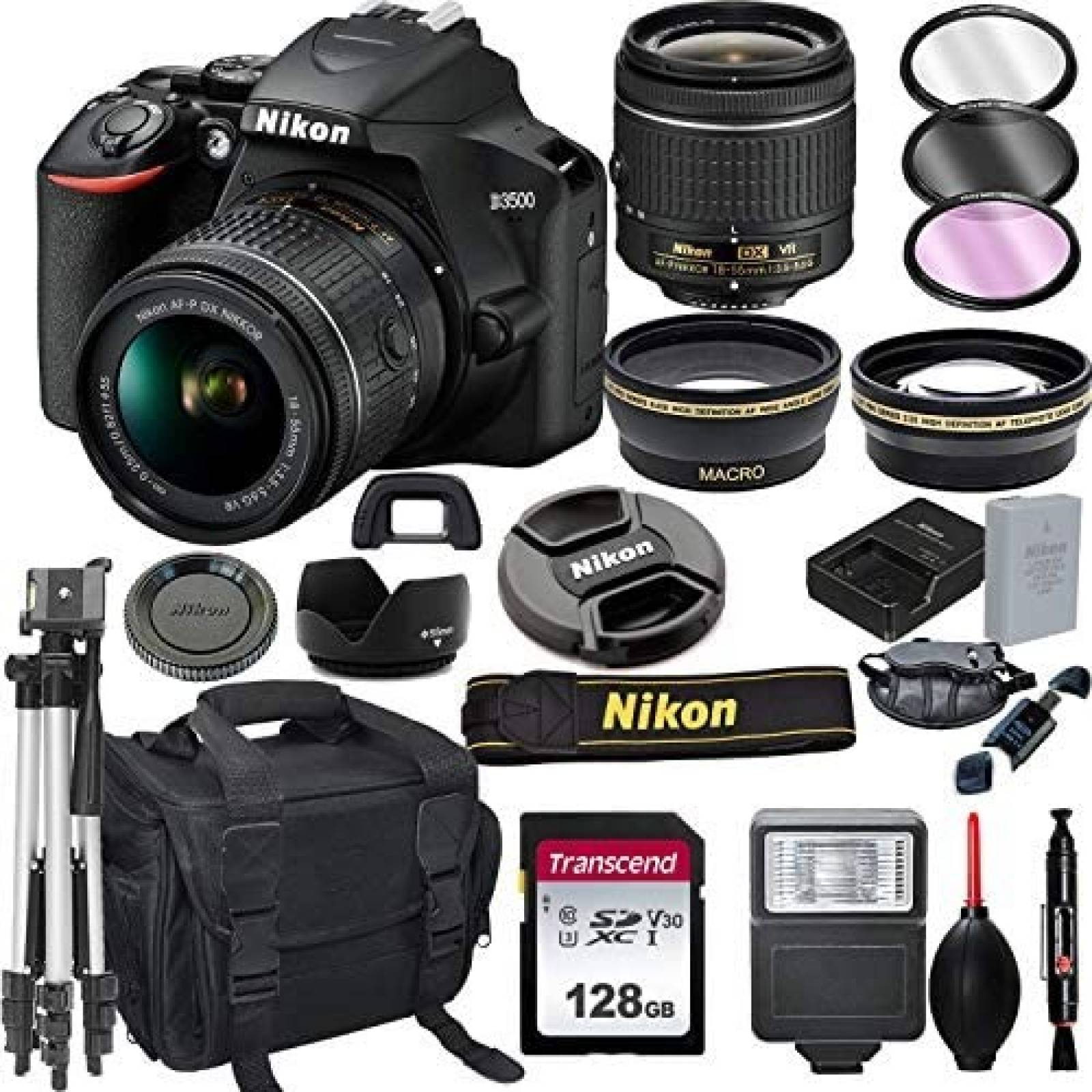 Cámara Nikon D3500 Lente 18-55mm VR 128GB y Accesorios