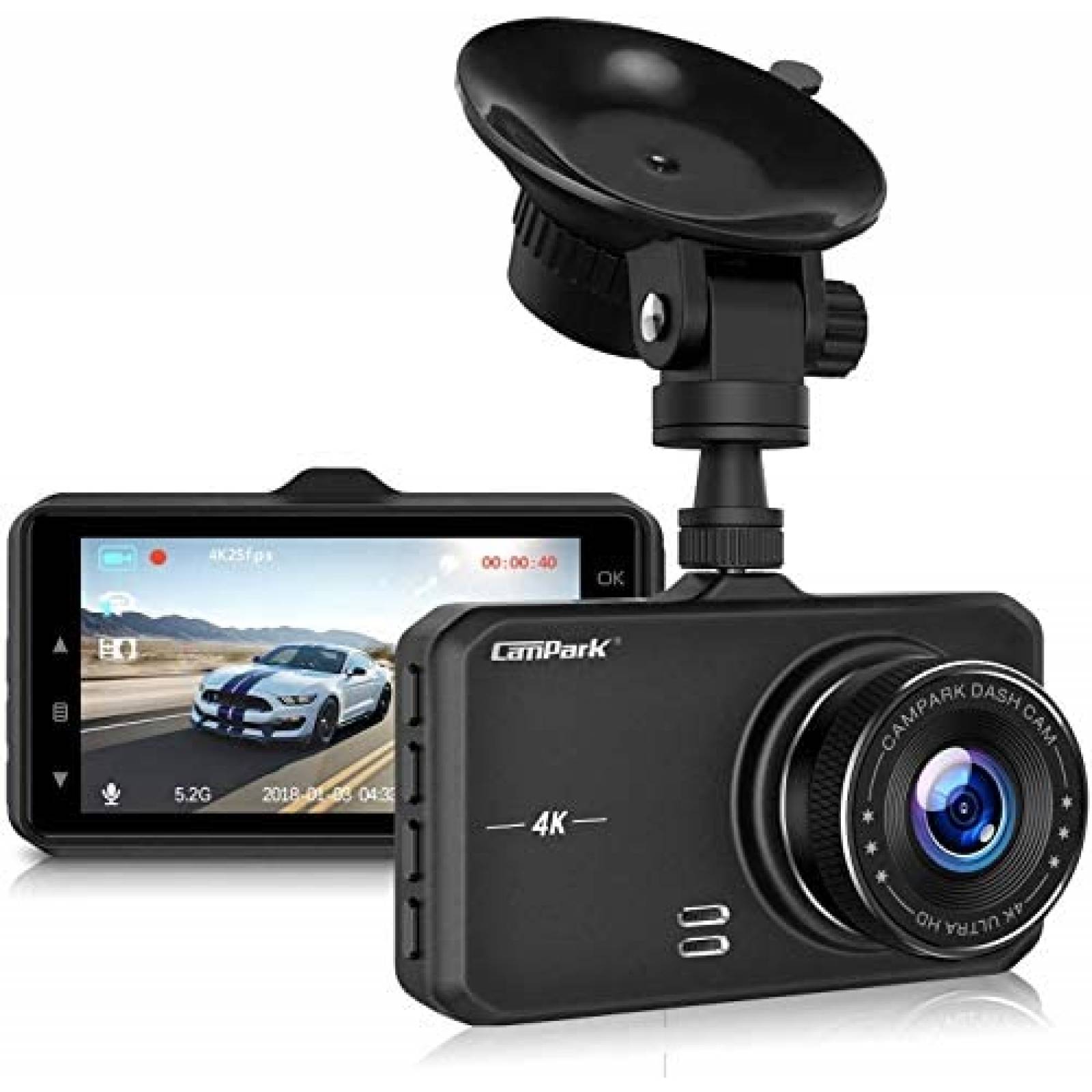 Cámara Frontal para Automóvil Campark 4K UHD DVR Negra