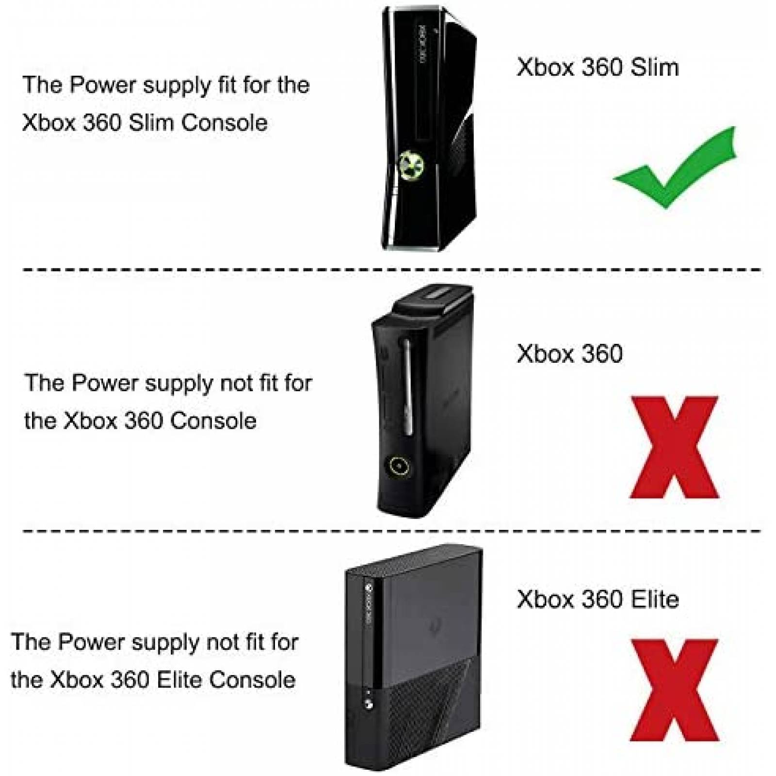 Cable Adaptador Oussirro Power Supply Brick Xbox 360 -Negro