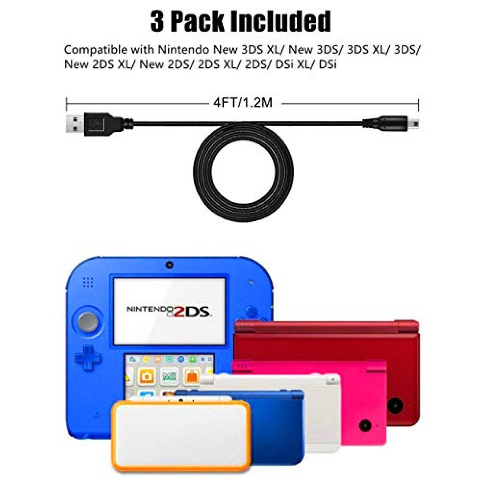 Repuesto de Cargadores para Nintendo 3DS KALDAN 3 pzs -Negro