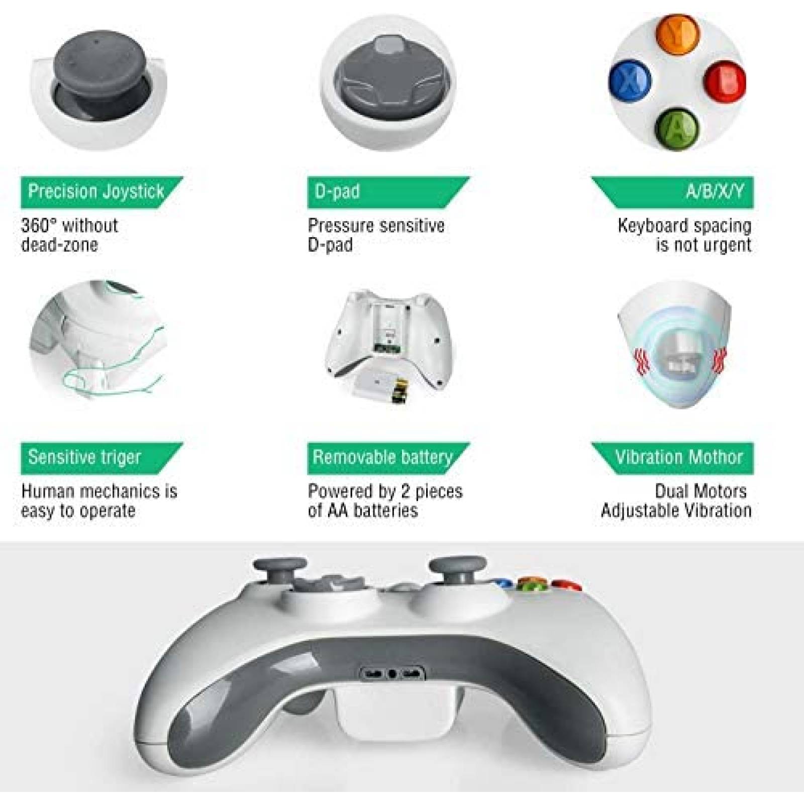 Control de Xbox 360 Oussirro Inalámbrico 2.4GHZ -Blanco