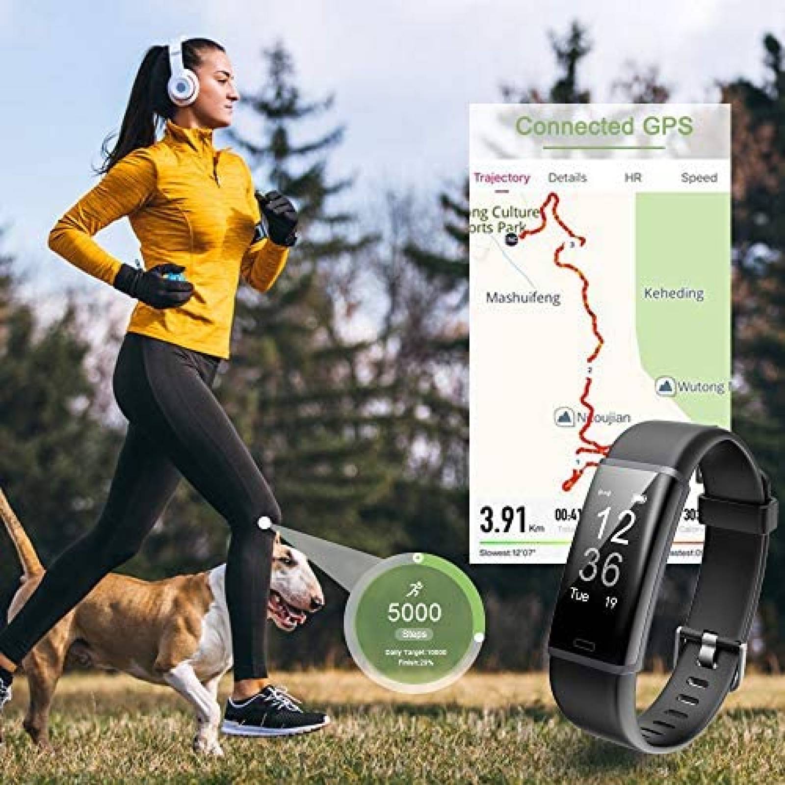 Smartband Lintelek para Ejercicio Podometro - Negro