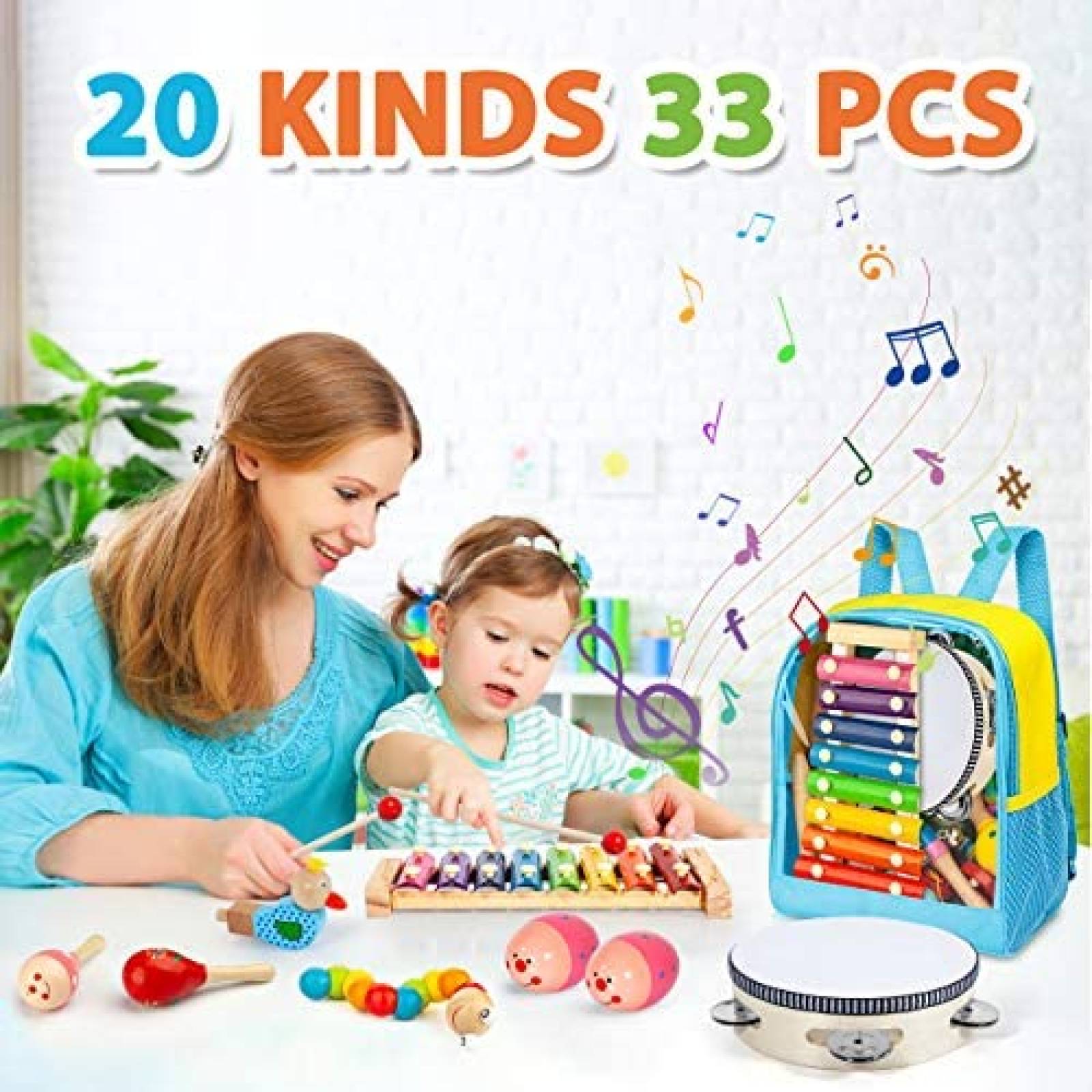 Instrumentos Musicales AOKIWO 20 Tipos 30 Pzs para Niños