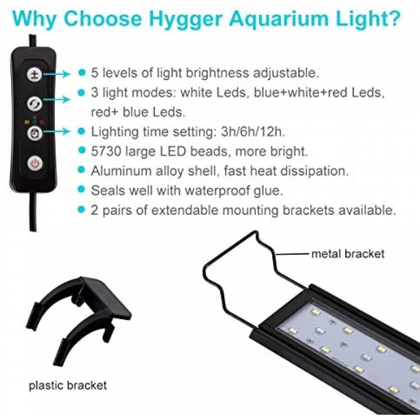 Lámpara para Pecera hygger 20W Controlador Externo -Negra