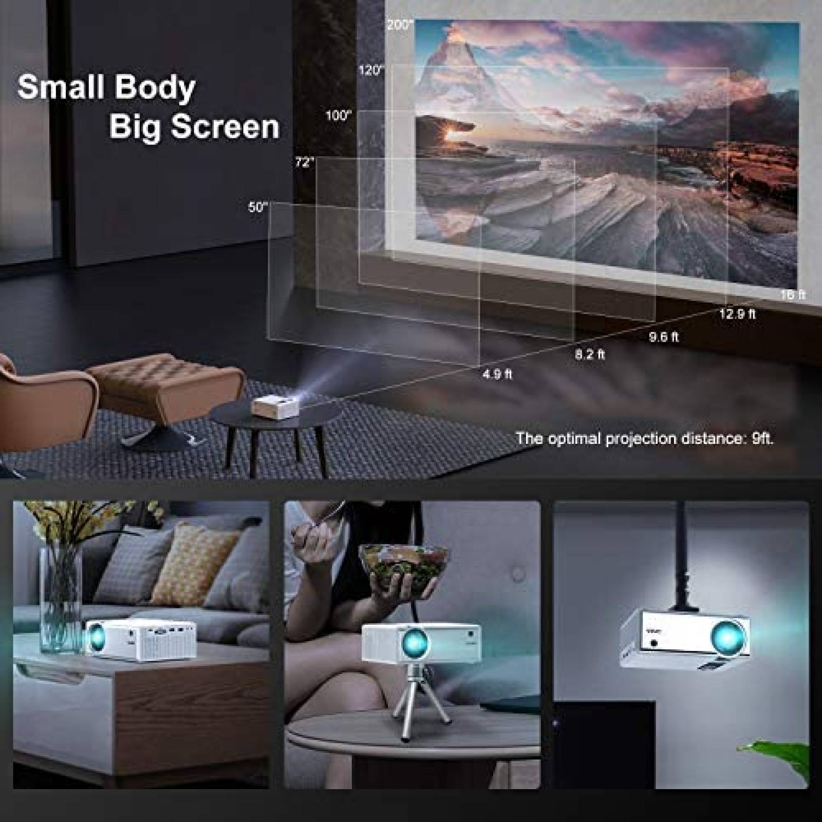 Proyector Portable YABER Full HD 1080P iOS Android -Blanco