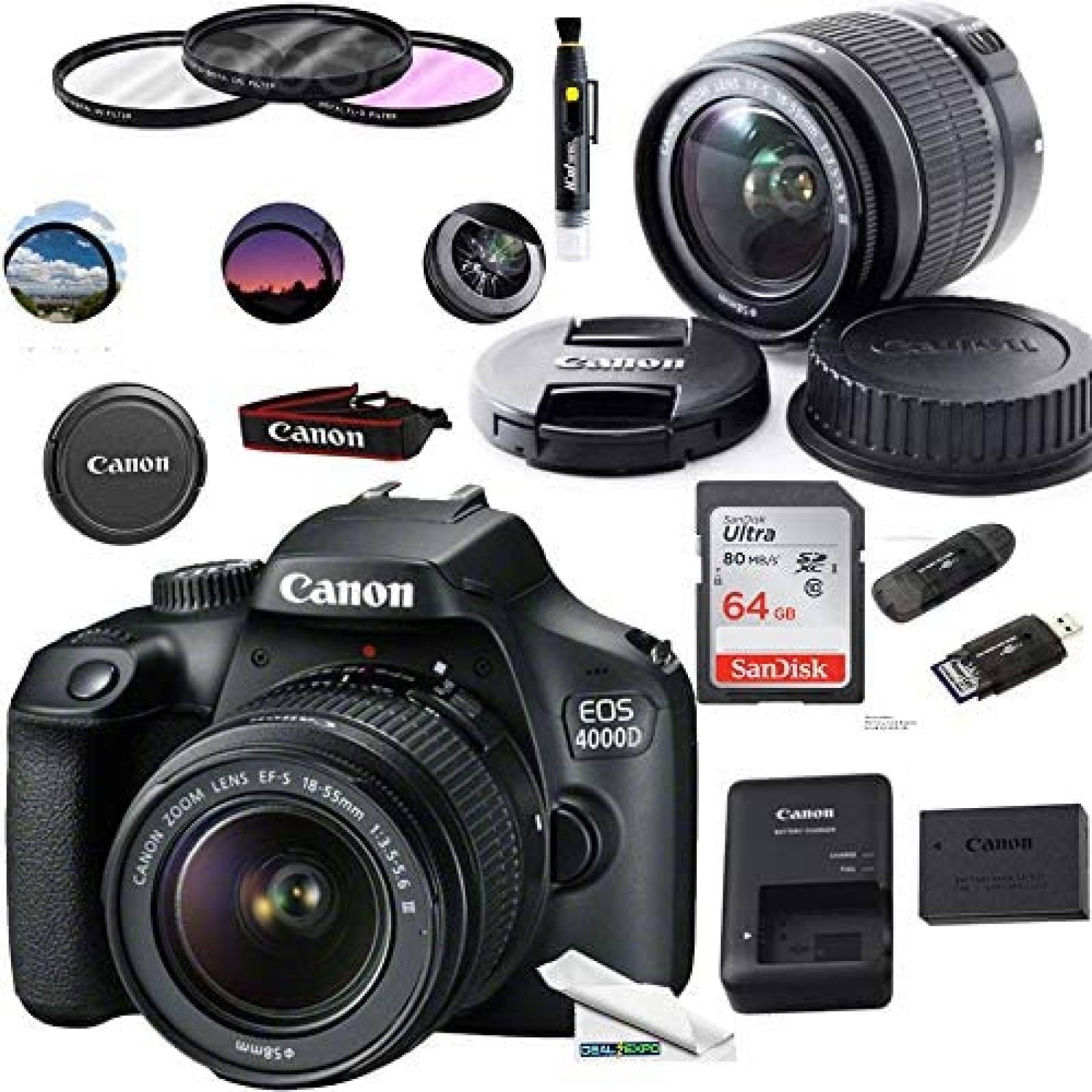Cámara Digital Deal-Expo Canon EOS 4000D 18MP 64GB -Negro