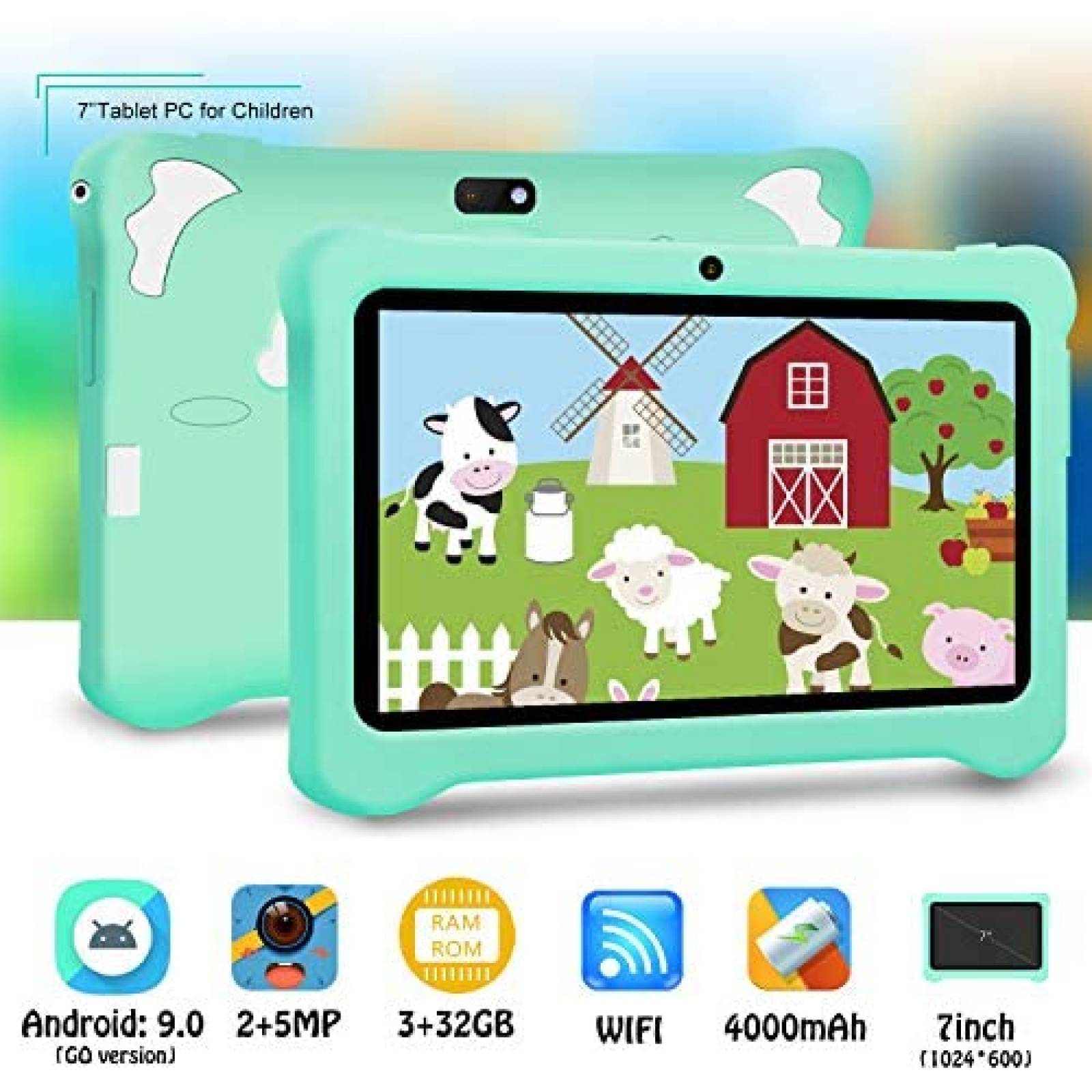 Tablet para Niños AOYODKG 7'' HD 32GB WiFi Educativo -Verde