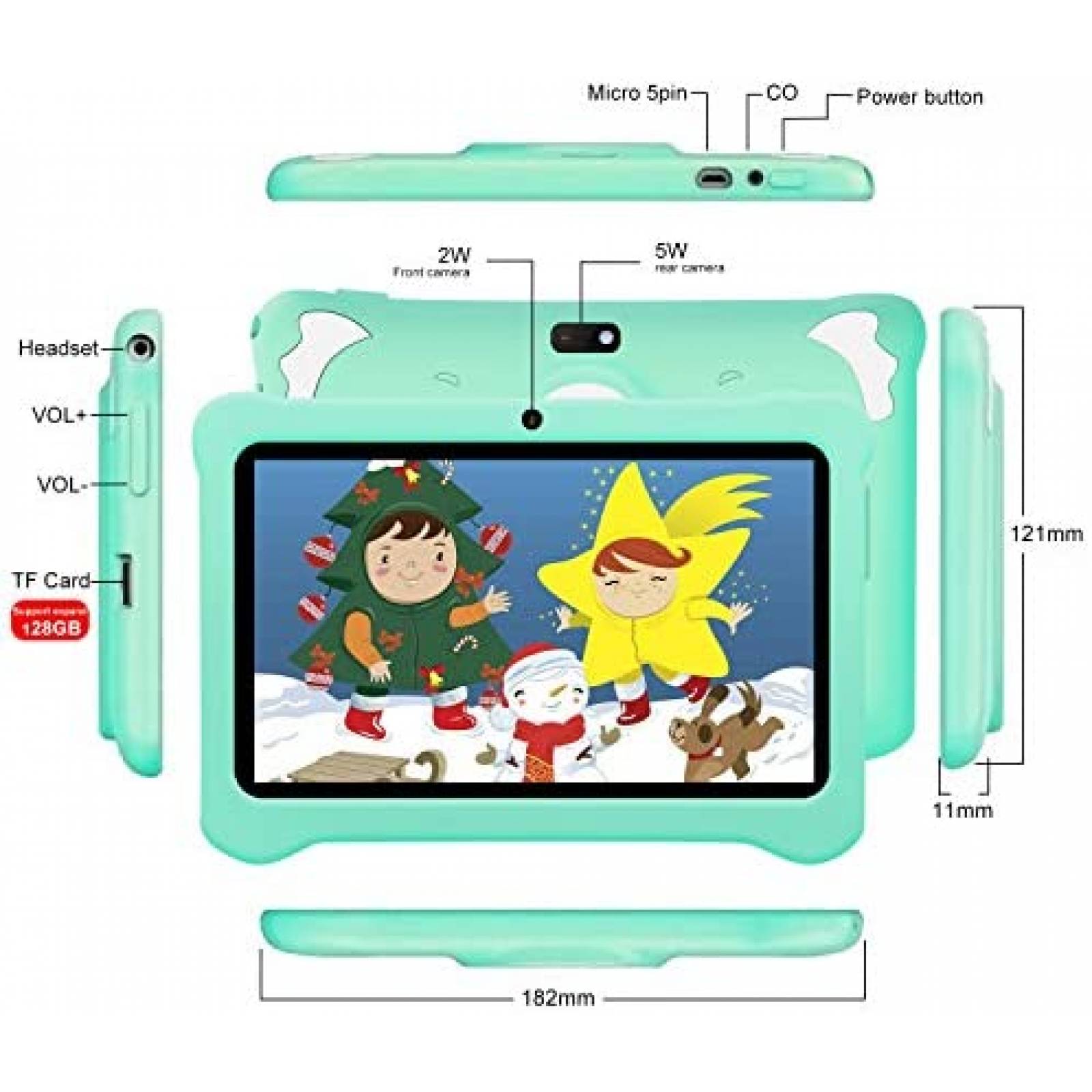 Tablet para Niños AOYODKG 7'' HD 32GB WiFi Educativo -Verde