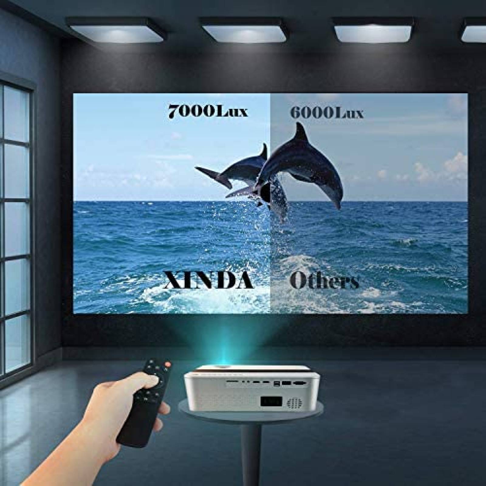 Proyector Portátil XINDA 1080P 4K HDMI VGA USB 240V -Blanco