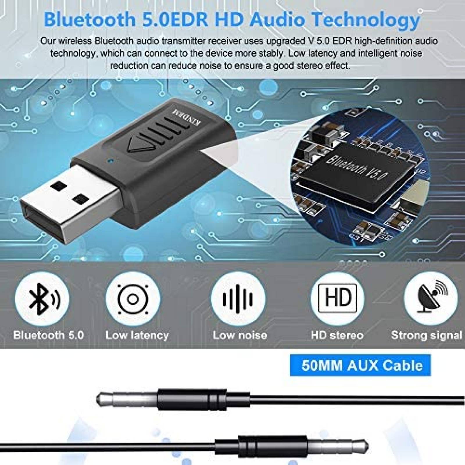 Transmisor y Receptor KINDRM Mini USB Bluetooth Audio 5.0