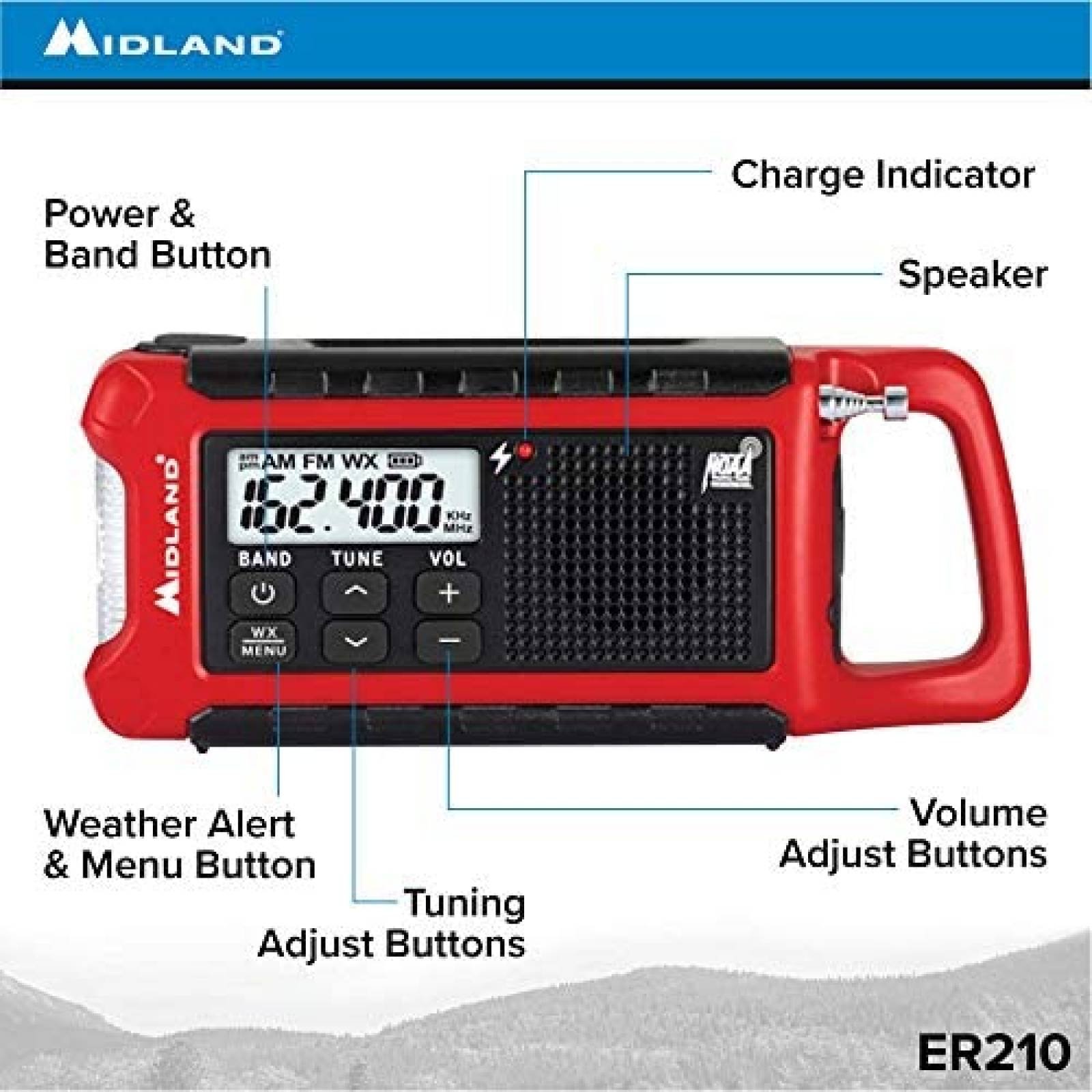 Radio de Emergencia Midland ER210 AM/FM con Incluye Lámpara