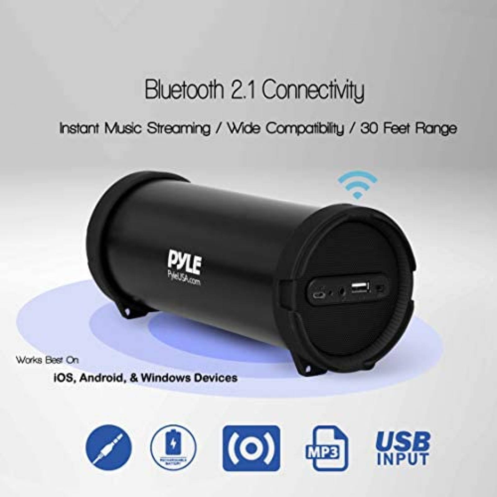 Bocina Portatil Pyle Boombox MP3/USB/FM Recargable -Negro