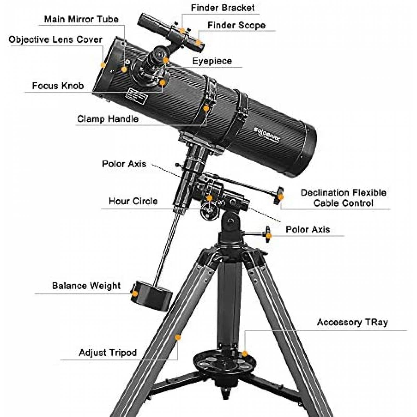 Telescopio SOLOMARK Polaris 130EQ Reflector Profesional