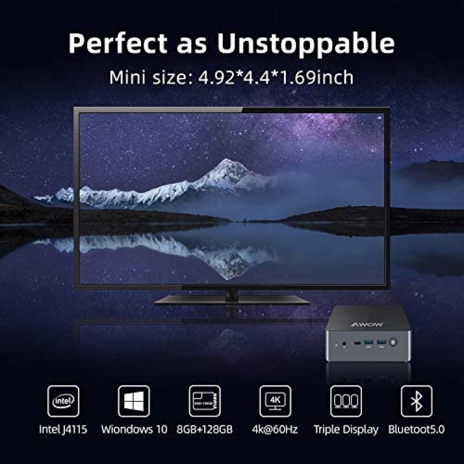 Mini PC AWOW Win10 8GB DDR4 138GB 2TB WiFi HDMI -Negro