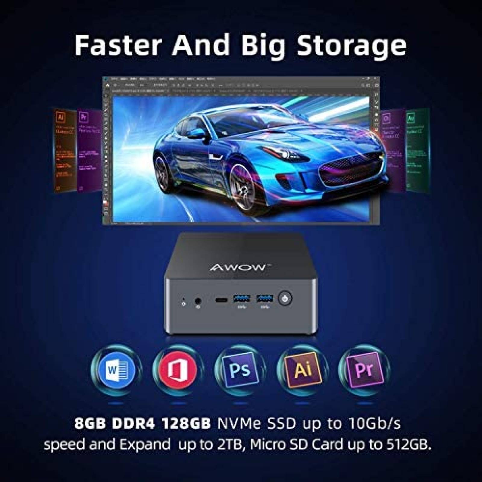 Mini PC AWOW Win10 8GB DDR4 138GB 2TB WiFi HDMI -Negro