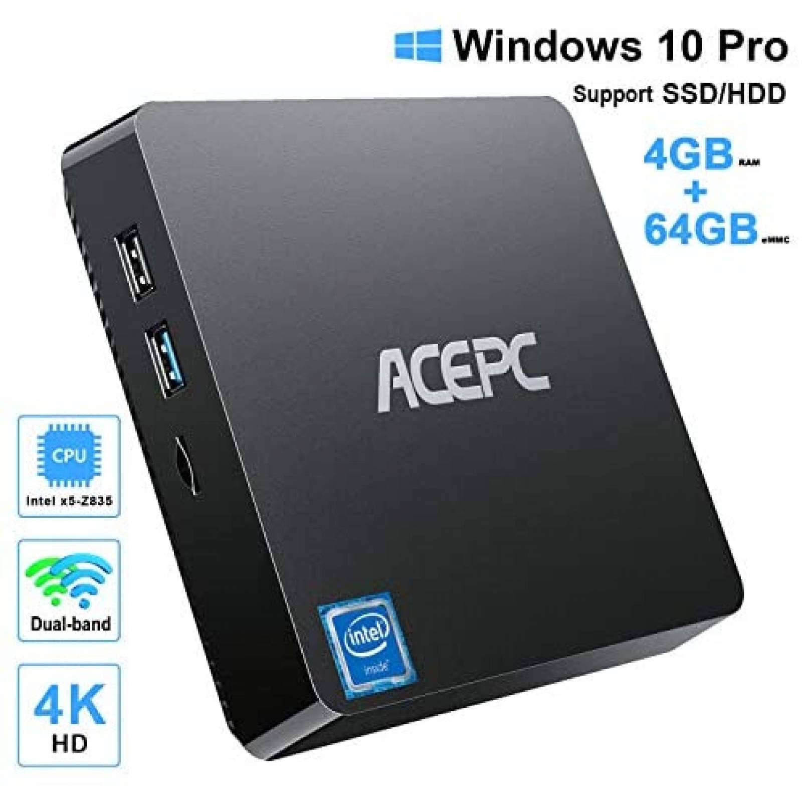 Mini PC ACEPC 4GB DDR 64GB eMMC 2.4G/5G WiFi AC Windows 10