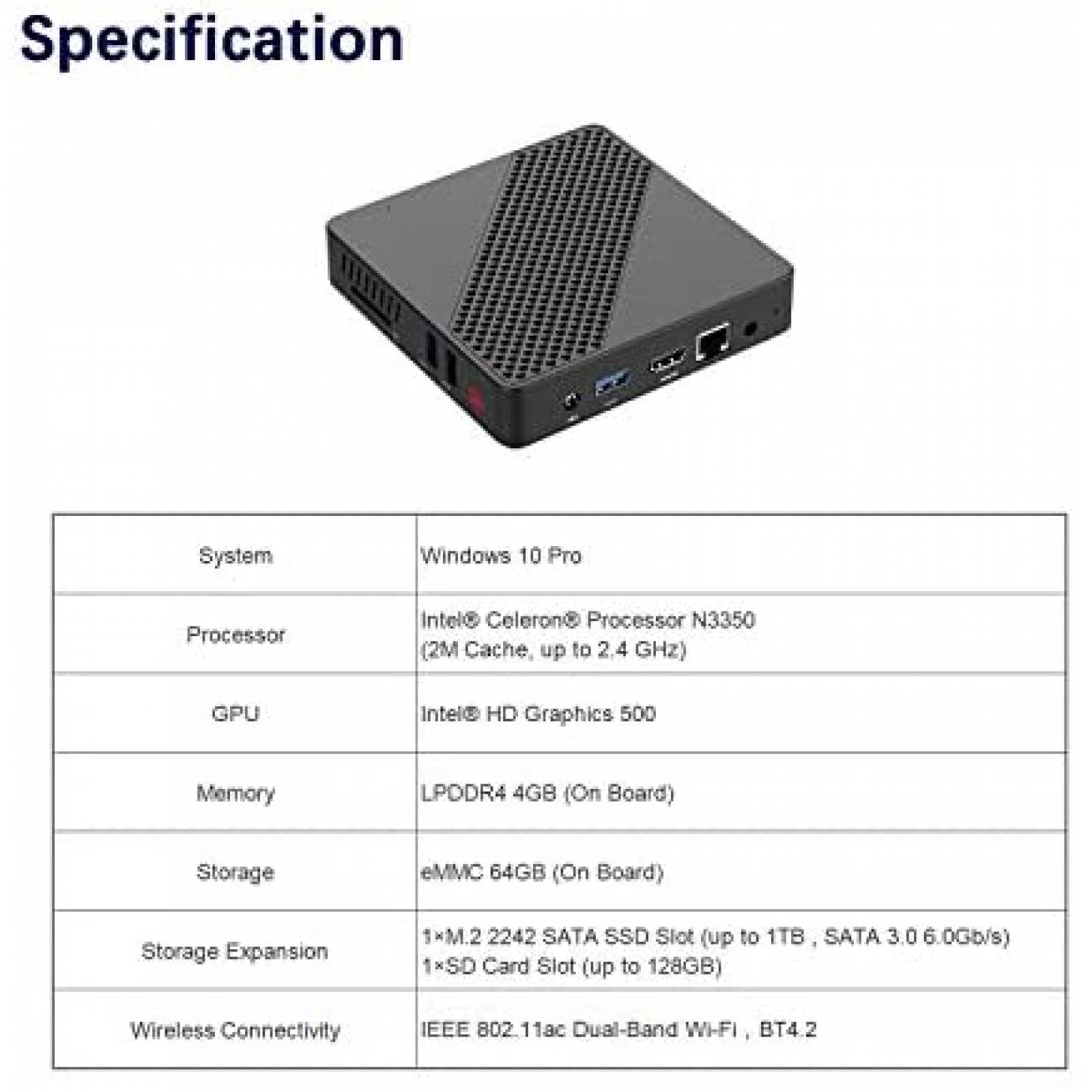 Mini PC MINIS FORUM N3350 Win10 HDMI VGA WiFi 2.4 -Negro