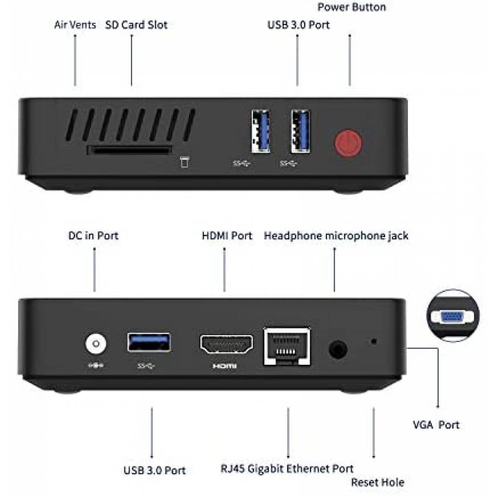 Mini PC MINIS FORUM N3350 Win10 HDMI VGA WiFi 2.4 -Negro