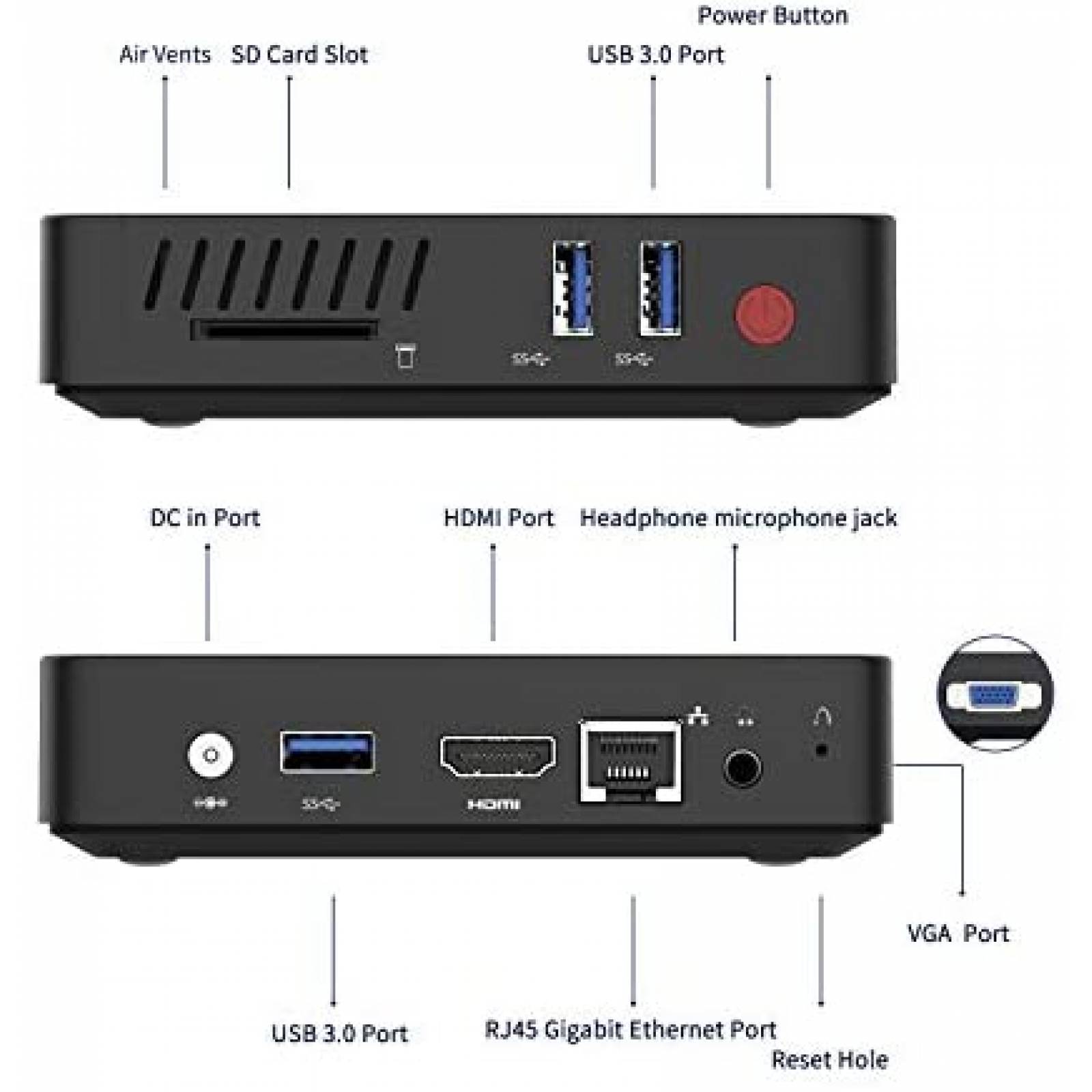 Mini PC MINISFORUM Win10 Pro 64GB 5.8G WiFi VGA -Negro