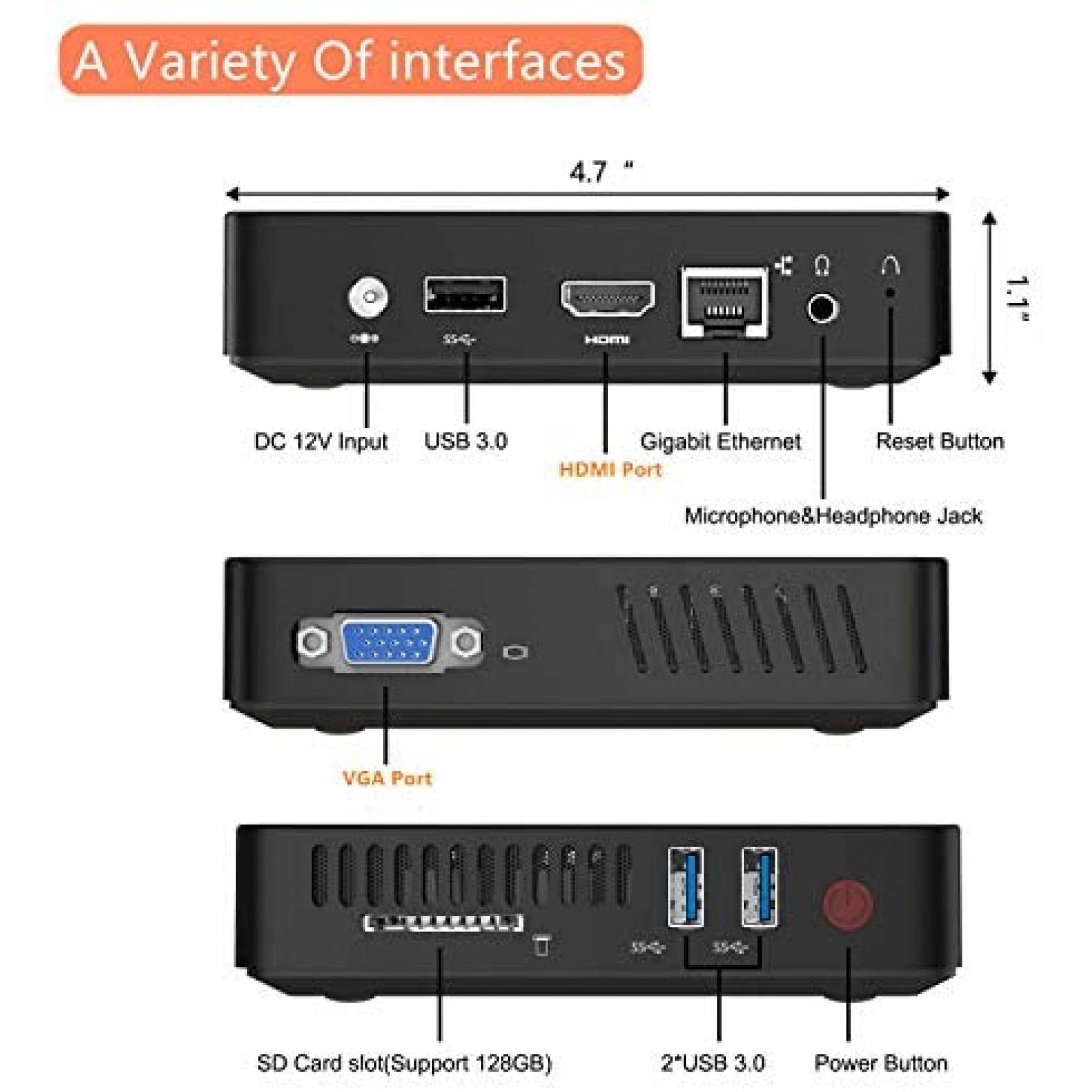 Mini PC MINISFORUM J3455 Win10 8GB 5G WiFi USB 3.0 -Negro