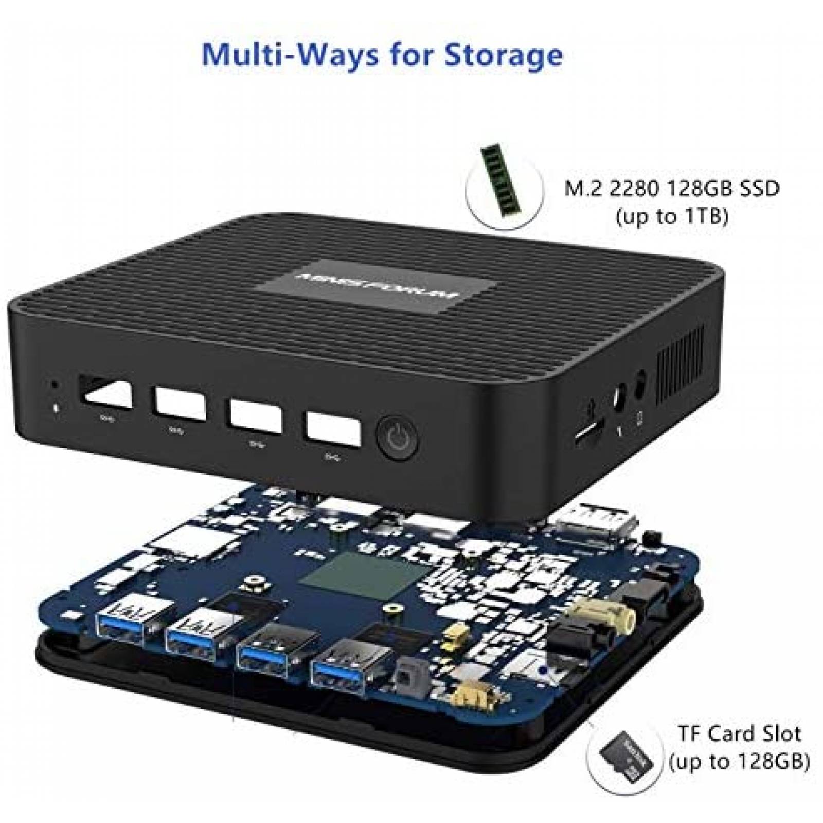 Mini PC COOFUN Win10 128GB SSD Celeron USB 3.0 HDMI -Negro