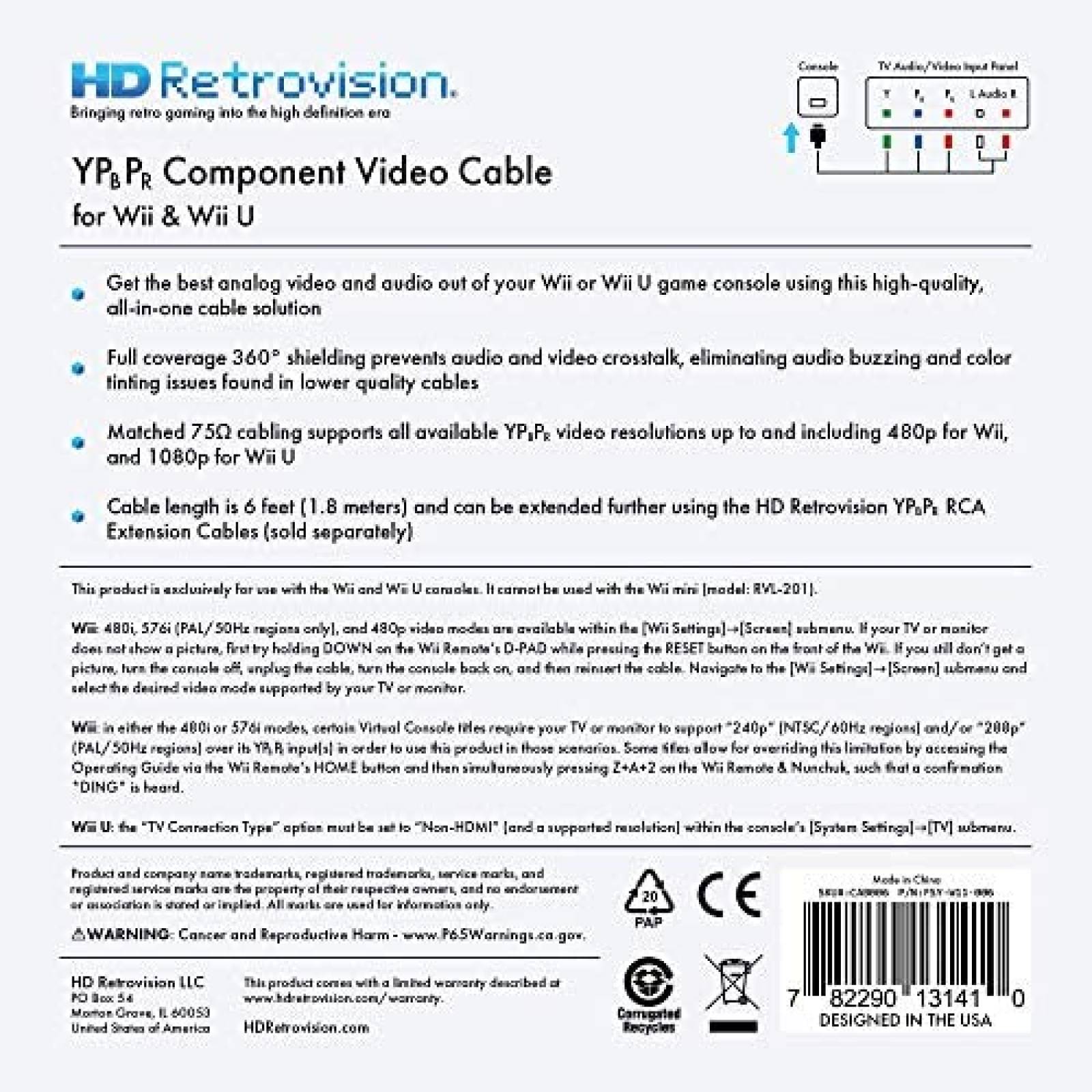 Cable de Televisión HD Retrovision HD Wii/Wii U -Negro