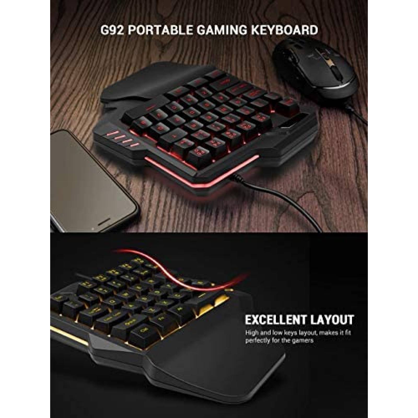 Teclado de Mano Gamer ASAY4u RGB LED 35 Teclas -Negro