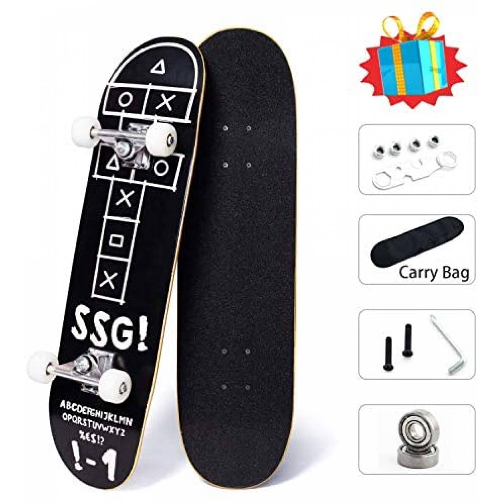 Patineta WOOD CITY 31" x 8" para Principiantes -Negra