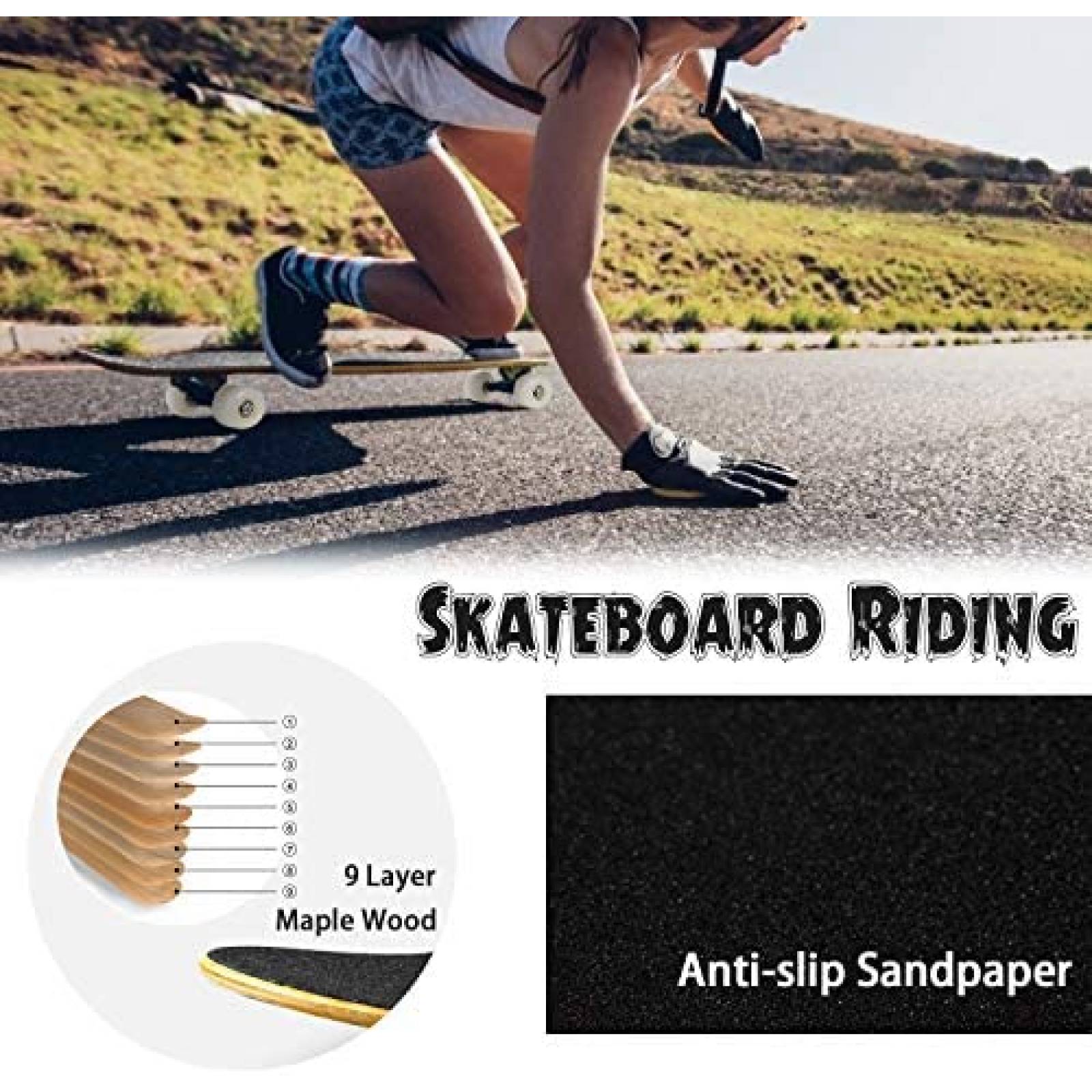 Patineta WOOD CITY 31" x 8" para Principiantes -Negra