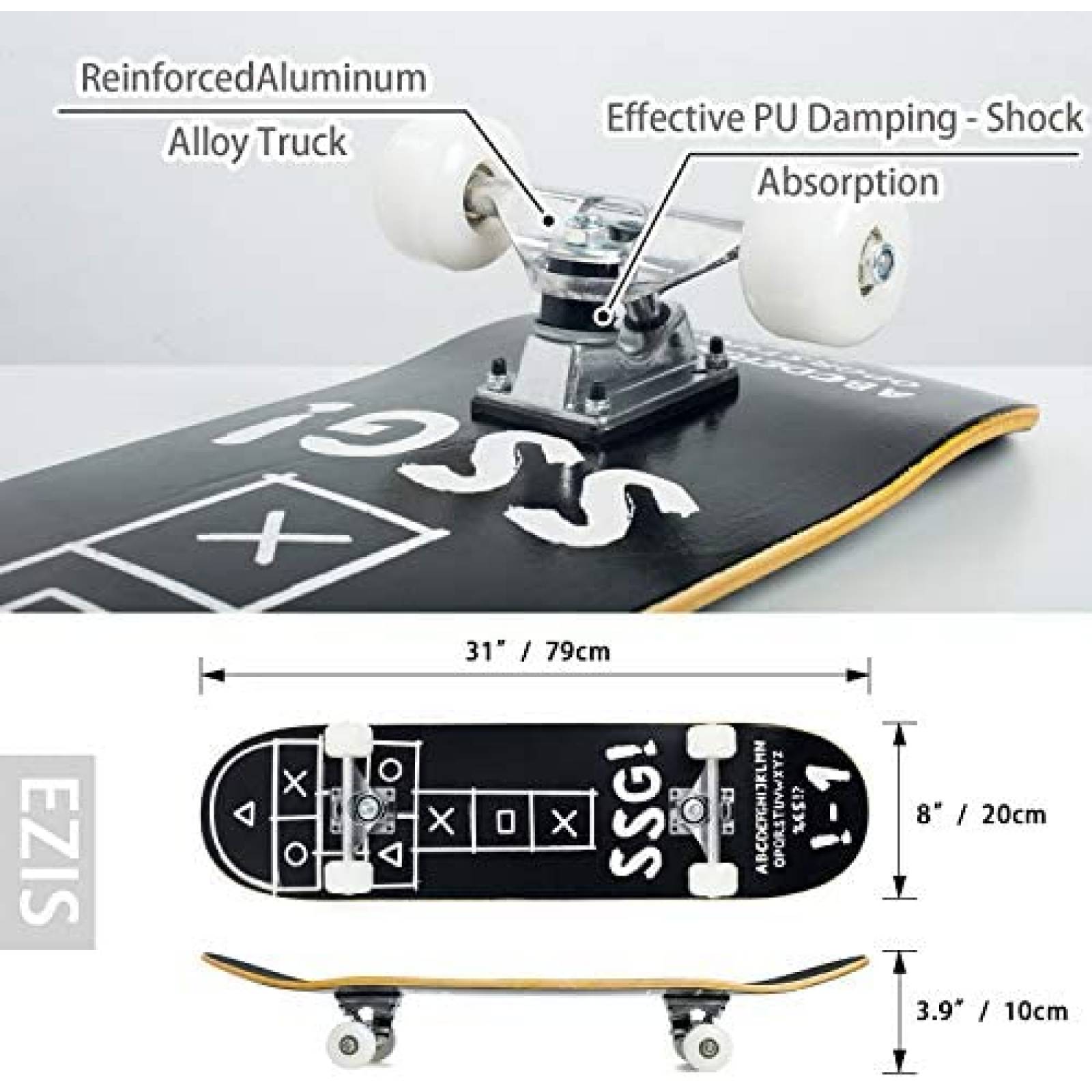 Patineta WOOD CITY 31" x 8" para Principiantes -Negra