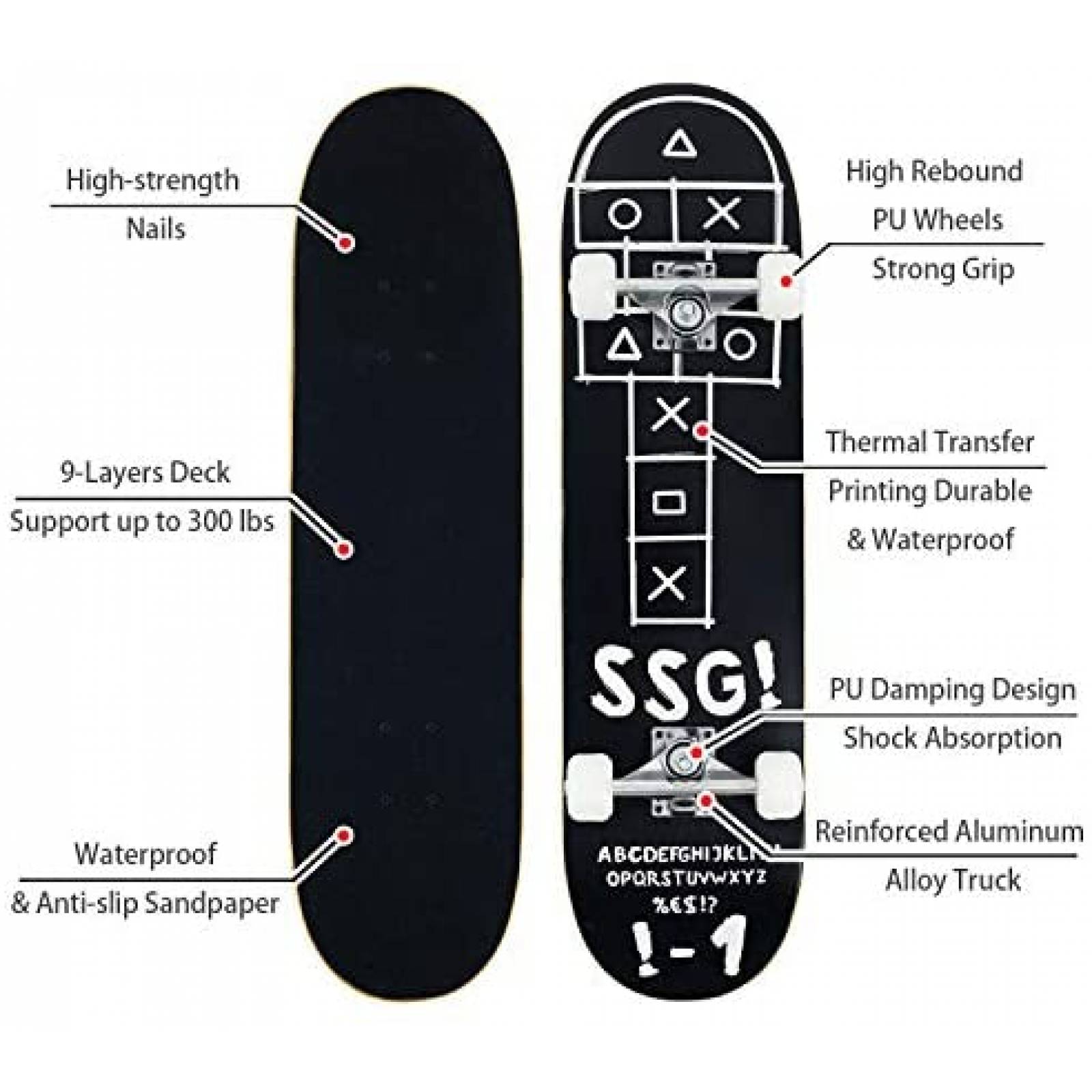 Patineta WOOD CITY 31" x 8" para Principiantes -Negra