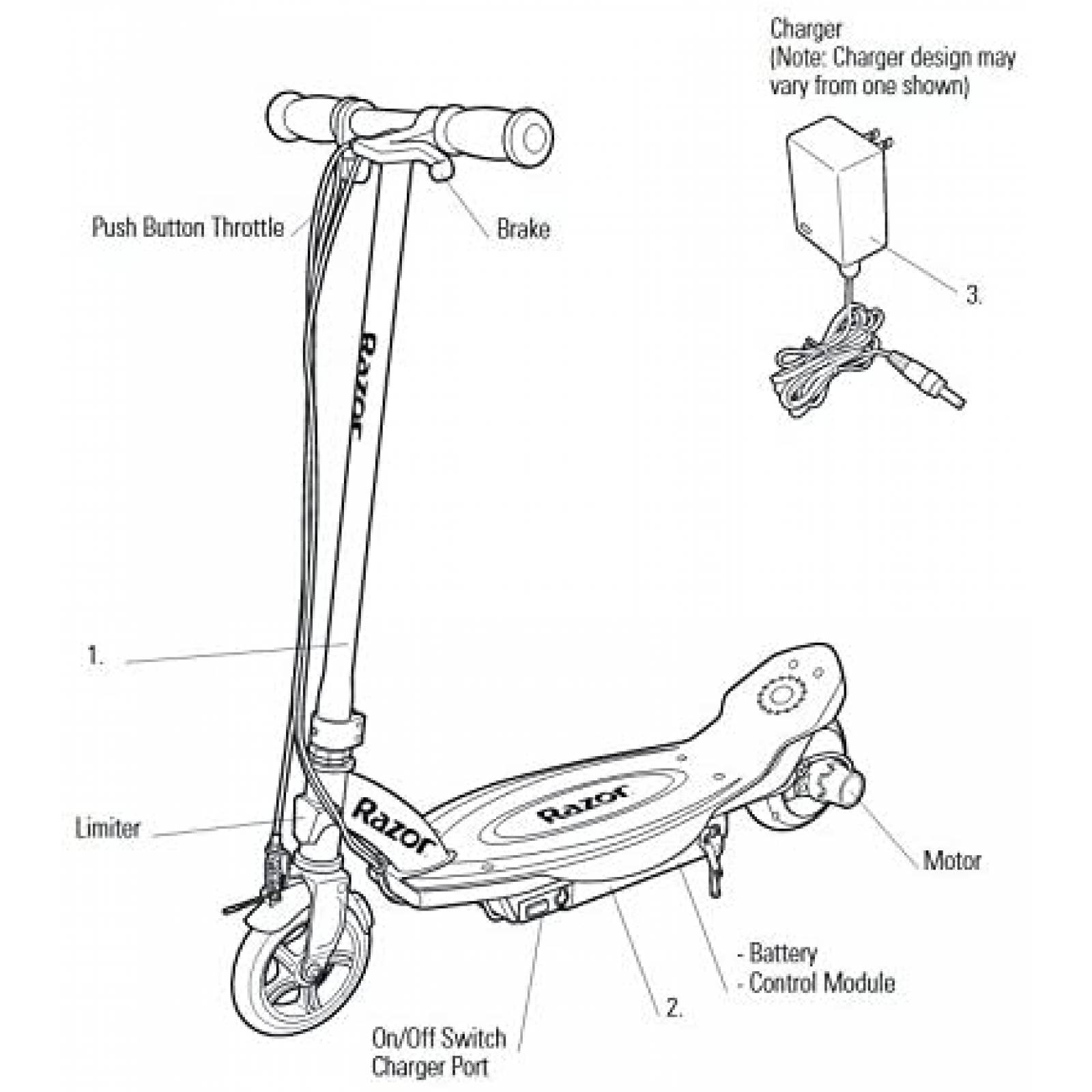 Patín Razor E90 Eléctrico Eficiente para Niños -Negro