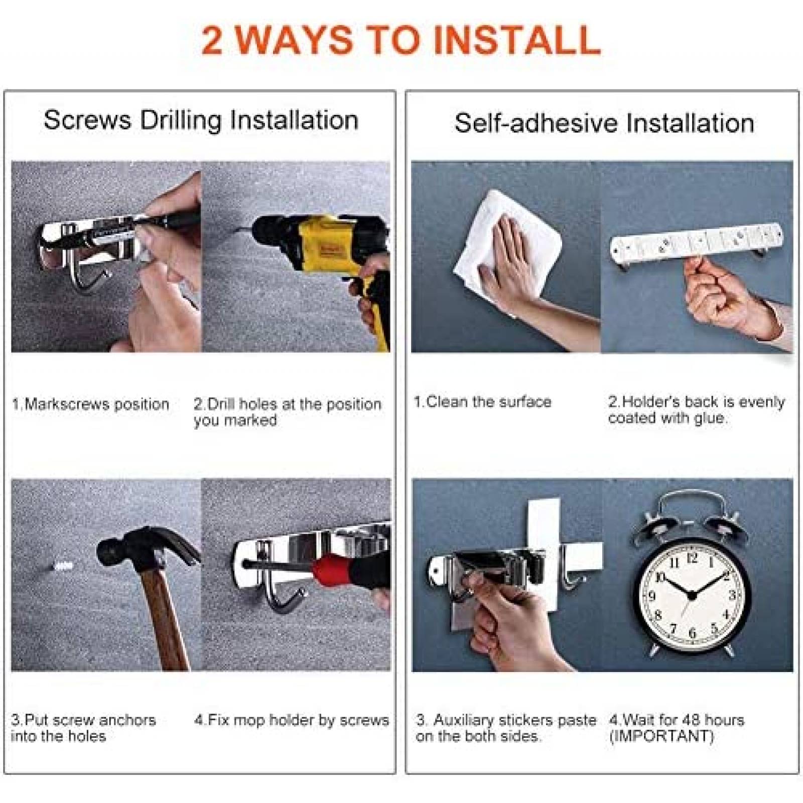 Estante para Escobas KERNOWO Inoxidable 3 Ganchos 4 Espacios