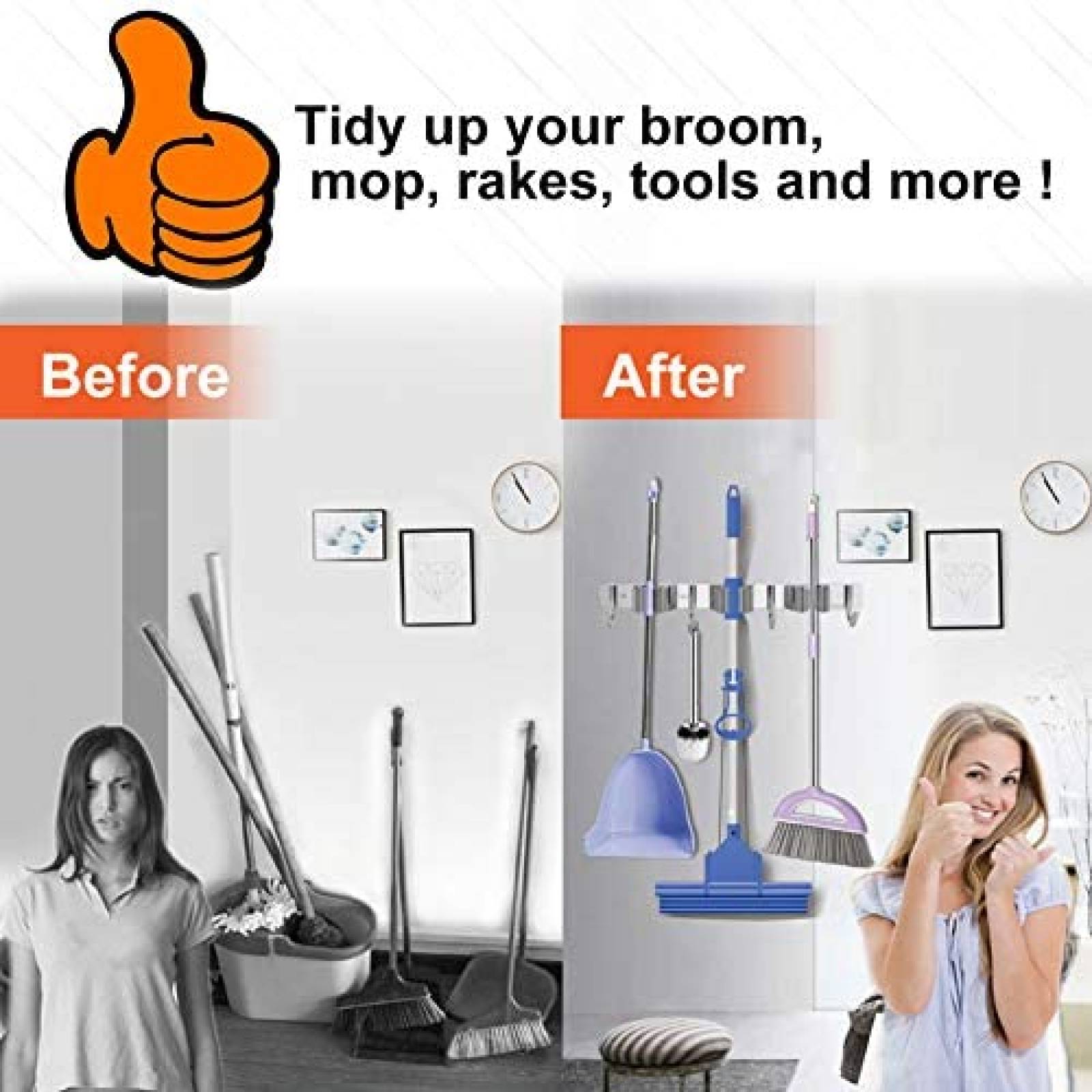 Estante para Escobas KERNOWO Inoxidable 3 Ganchos 4 Espacios