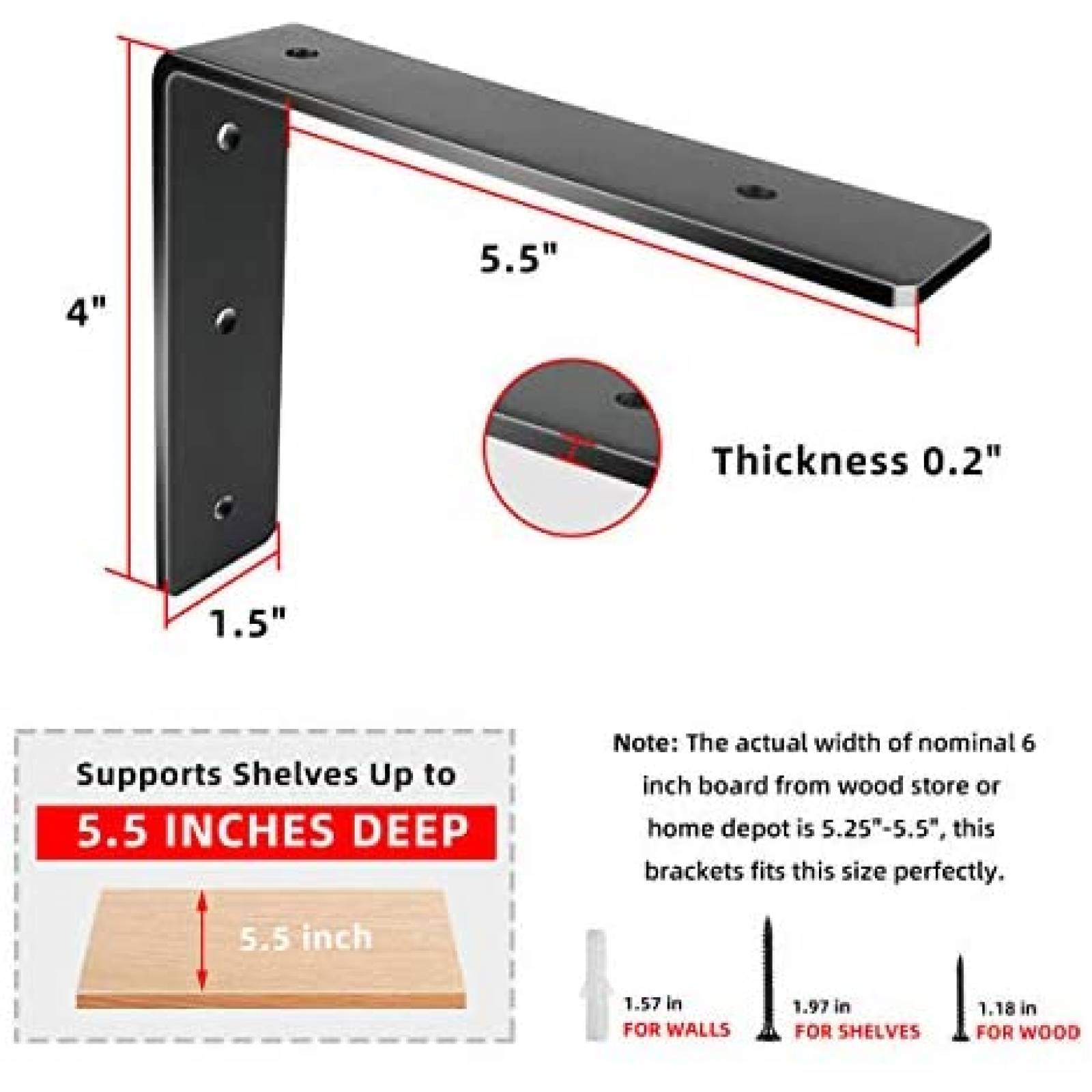 Soportes de Estantería Qualward 6 Pzs Forma L -Negro