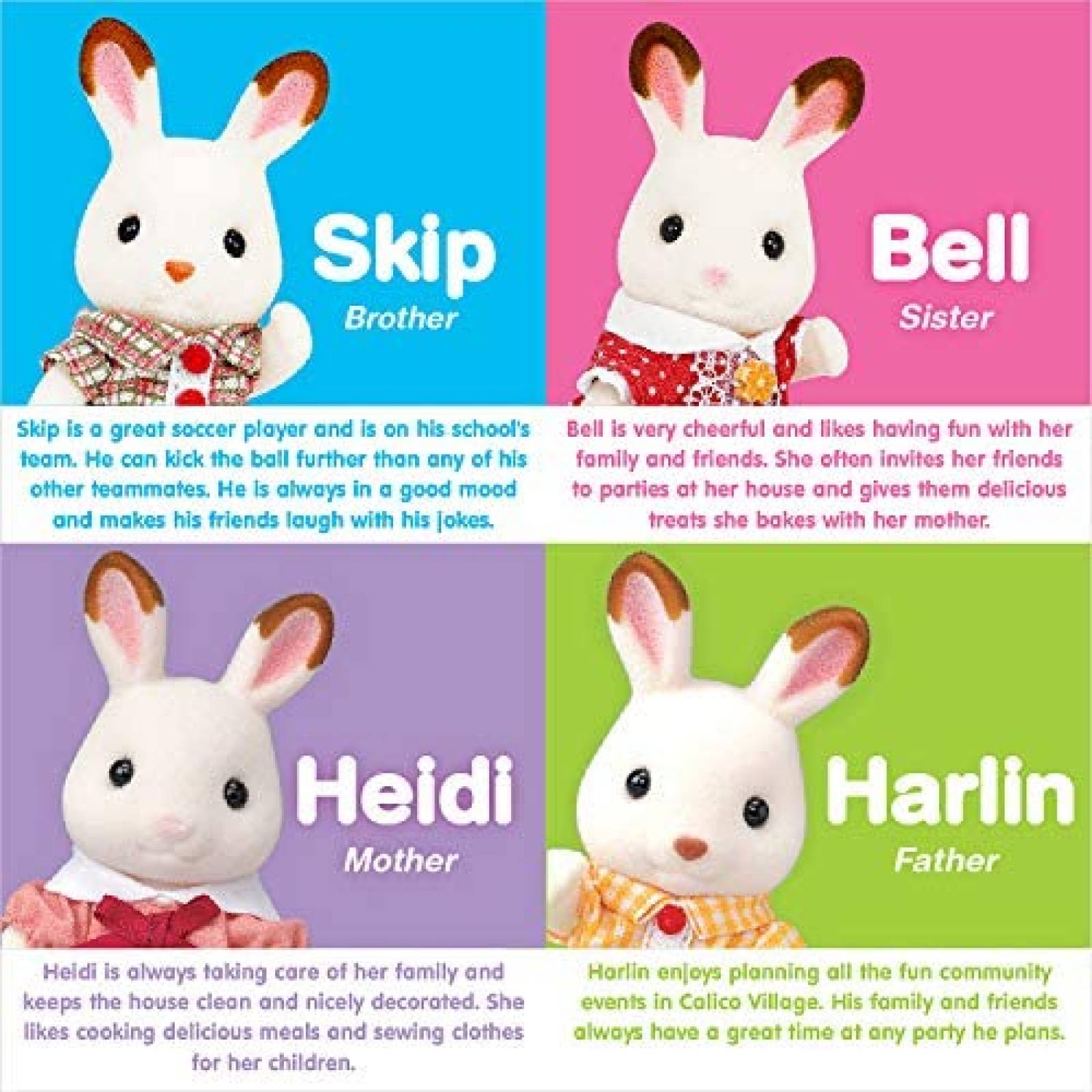 4 Peluches de Juguete Calico Critters Familia de Conejos