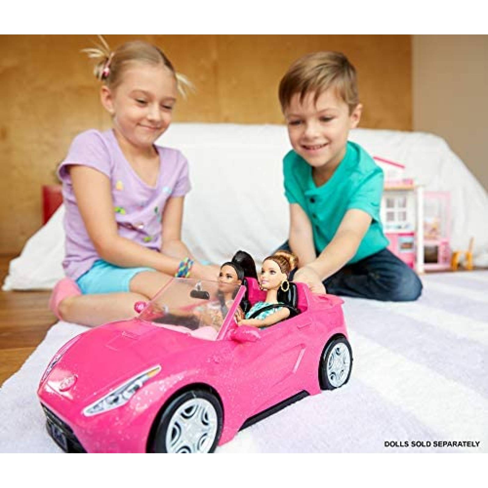 Coche Convertible Barbie Ruedas Realistas 2 Plazas -Rosa