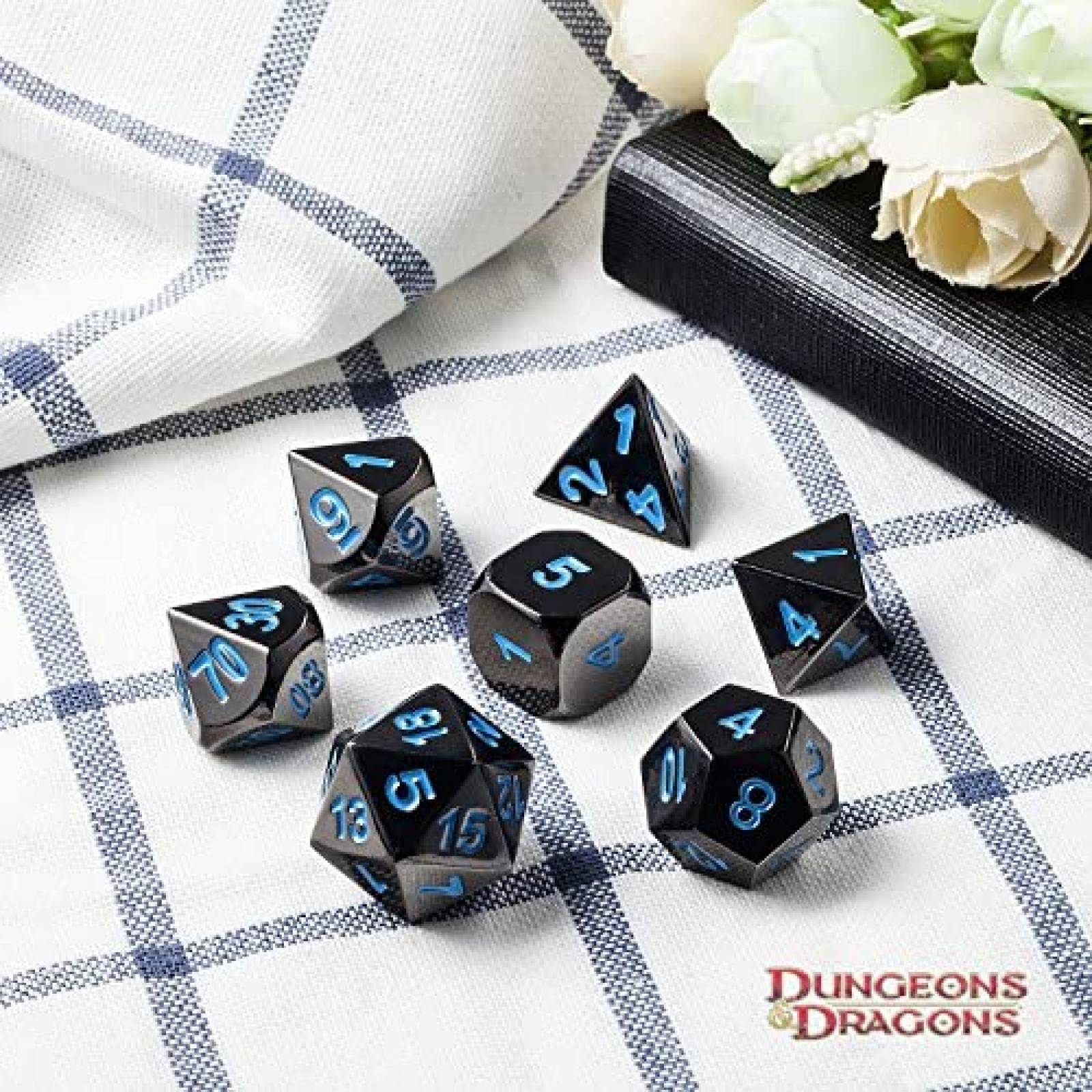 7 Dados DNDND Calabozos y Dragones Hechos de Metal -Azules